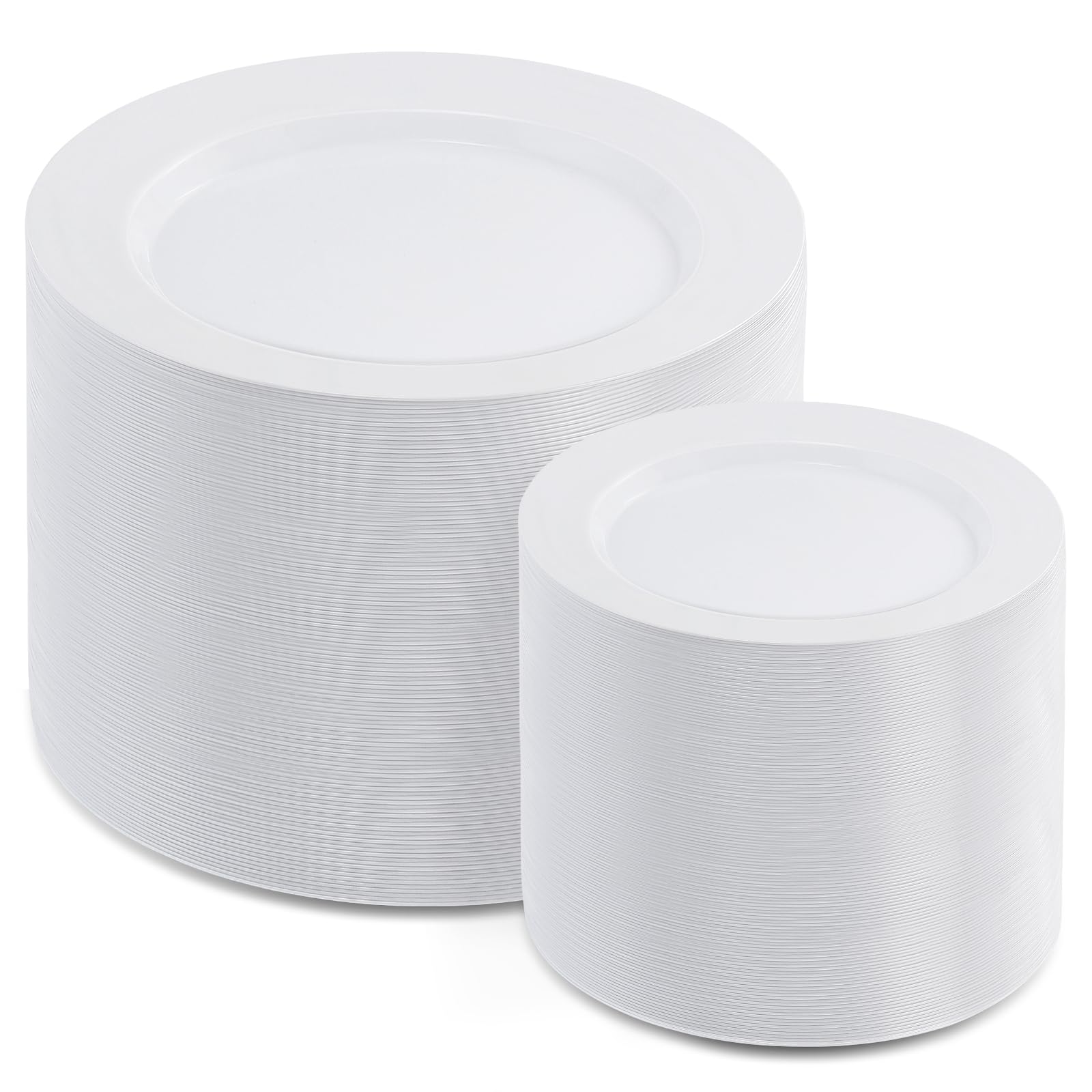 AOZITA 200pcs White Plastic Plates, Disposable Plates for Party, Heavy Duty Plastic Plates - 100 Dinner Plates and 100 Salad Plates, for Weddings, Parties and Events