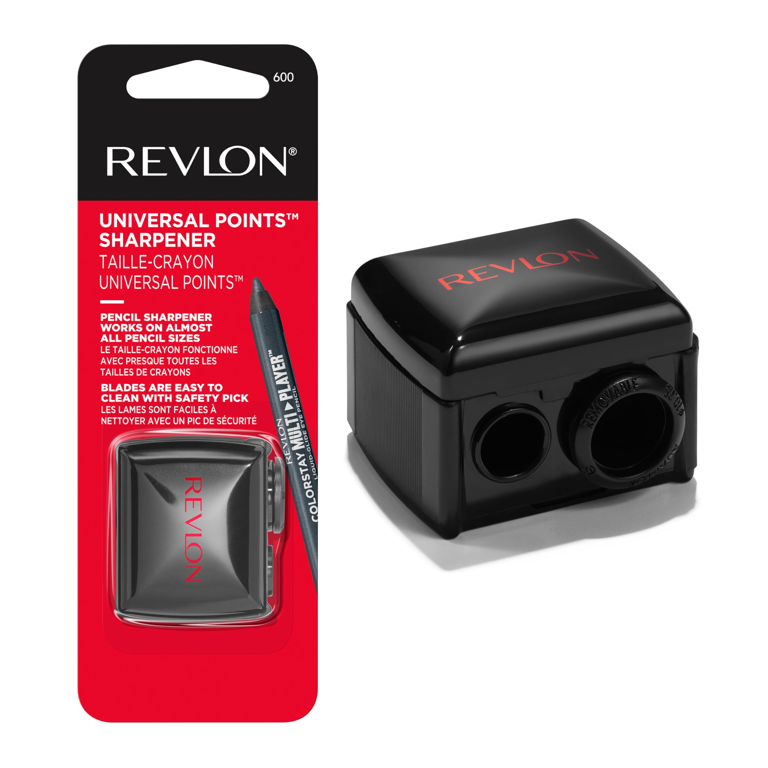 Revlon Universal Points Sharpener for Wooden & Plastic Makeup Pencils, Fits Small to Large Sizes, Easy to Clean, 1 Count