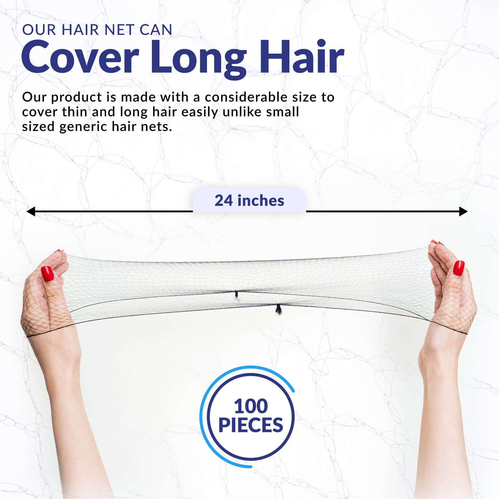 ZefeqCo 100Pcs Black Hair Net 24" Invisible Hair Nets for Women and Men - Perfect for Hair Bun, Sleeping, & Kitchen Food Service