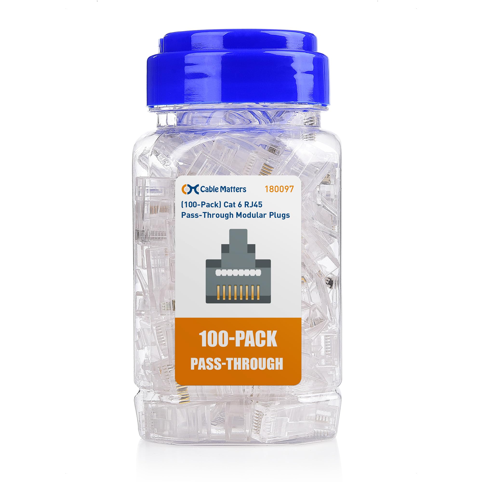 Cable Matters 100-Pack Cat 6 Pass Through RJ45 Connectors, 50 Gold Plated (Cat 6 Ends / Cat6 Connector /RJ45 Modular Plugs/Ethernet Plugs/Network Connector) for Solid or Stranded UTP Ethernet Cable