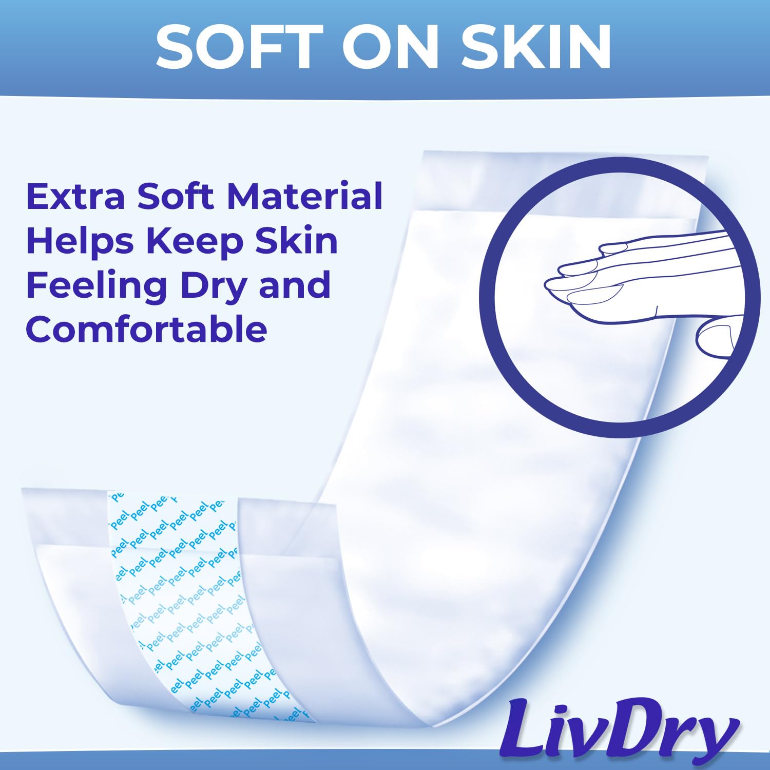 LivDry Incontinence Booster Pads, Use with Adult Diapers for Women and Men, Extra Comfort Softness, Disposable Pad (20 Count, Regular Length)