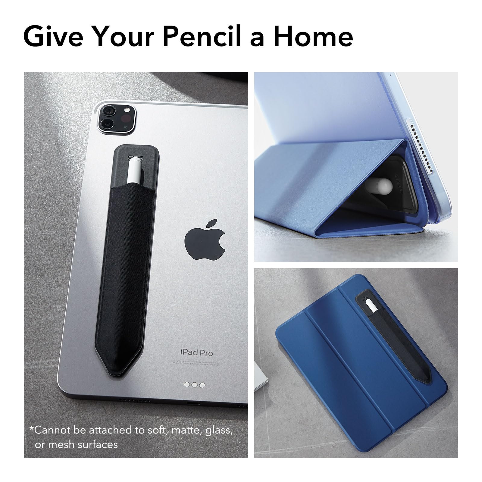 ESR Pencil Case Holder Compatible with The Pencil (Pro and 1st and 2nd Gen), Elastic Pocket for Stylus Pen [Pencil Protected and Safe] Pouch Adhesive Sleeve Attached to Case for Pencil, Black