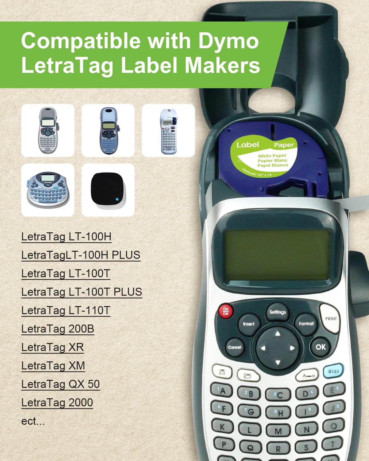 6-Pack Paper White Tape Replace for DYMO Label Maker Refills 91330, Compatible with Dymo Letratag Refills 1/2 x 13 Paper Label for Dymo LetraTag LT-100T LT-100H