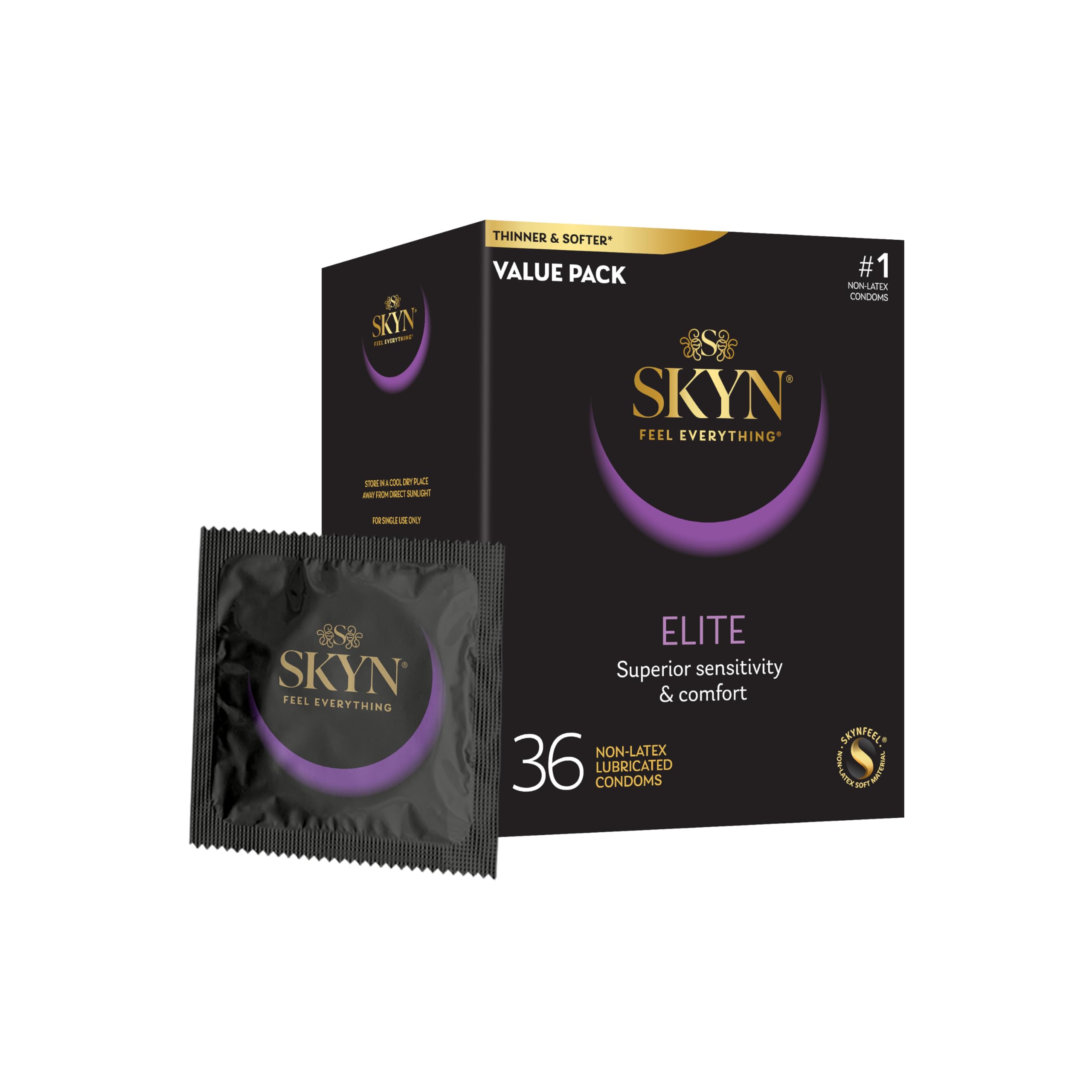 SKYN Elite - 36 Count - Ultra-Thin, Lubricated Latex-Free Condoms