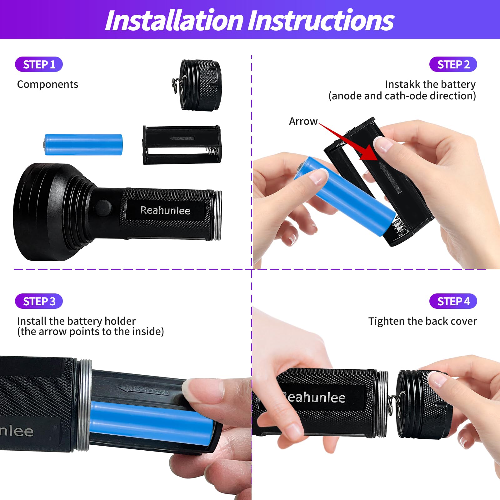 REALHUNLEE Air Conditioner UV Dye Leak Detector, Pro Auto Oil AC UV Dye Leak Test Detection Tool Kit 68 LED A/C UV Flashlight Detector with Protective Glasses