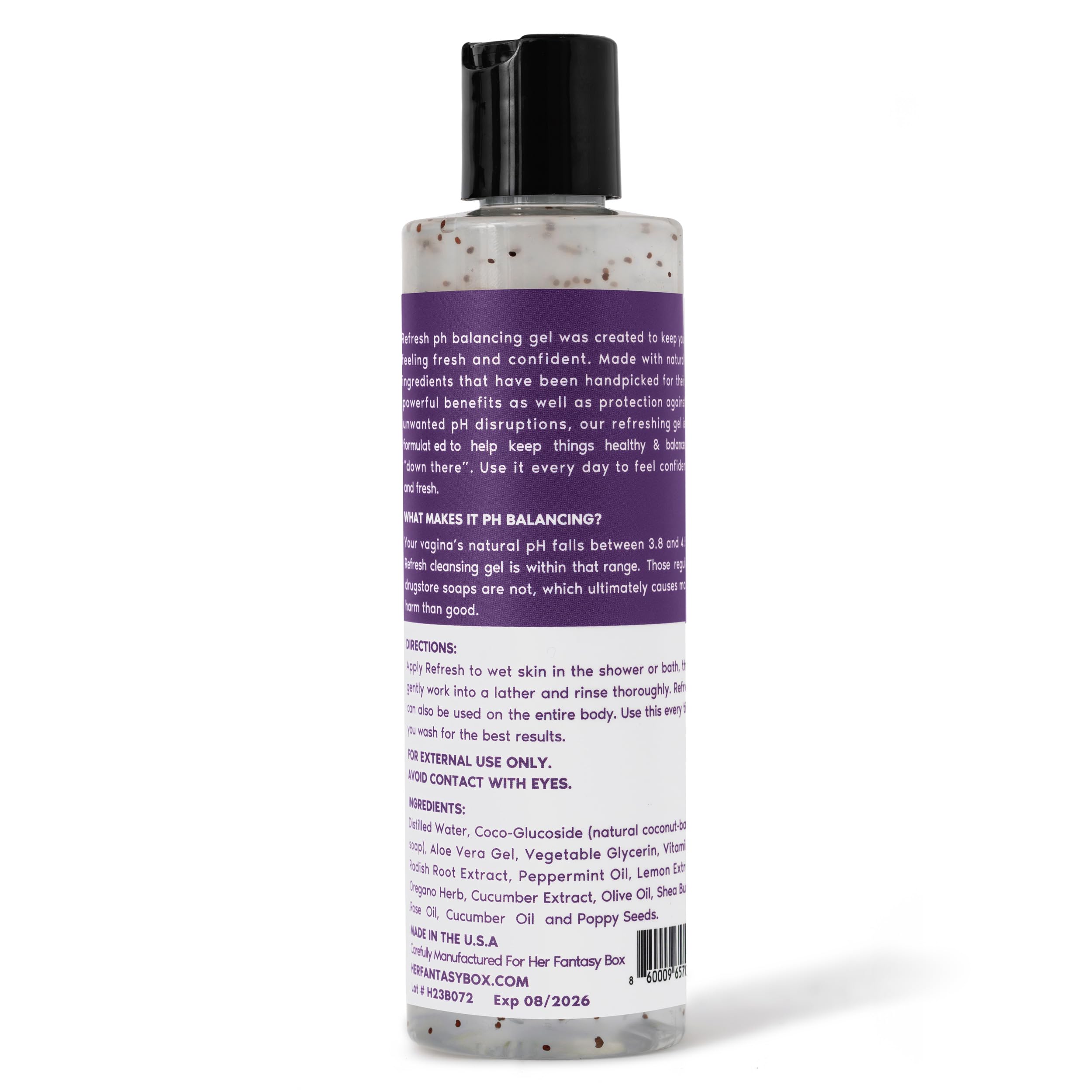 Her Fantasy Box | Refresh pH Balancing Shower Gel - Natural Feminine Hygiene Solution for Gentle Cleansing, Odor Control, and Skin Nourishment - pH-Balanced Formula for All Skin Types (8 oz)