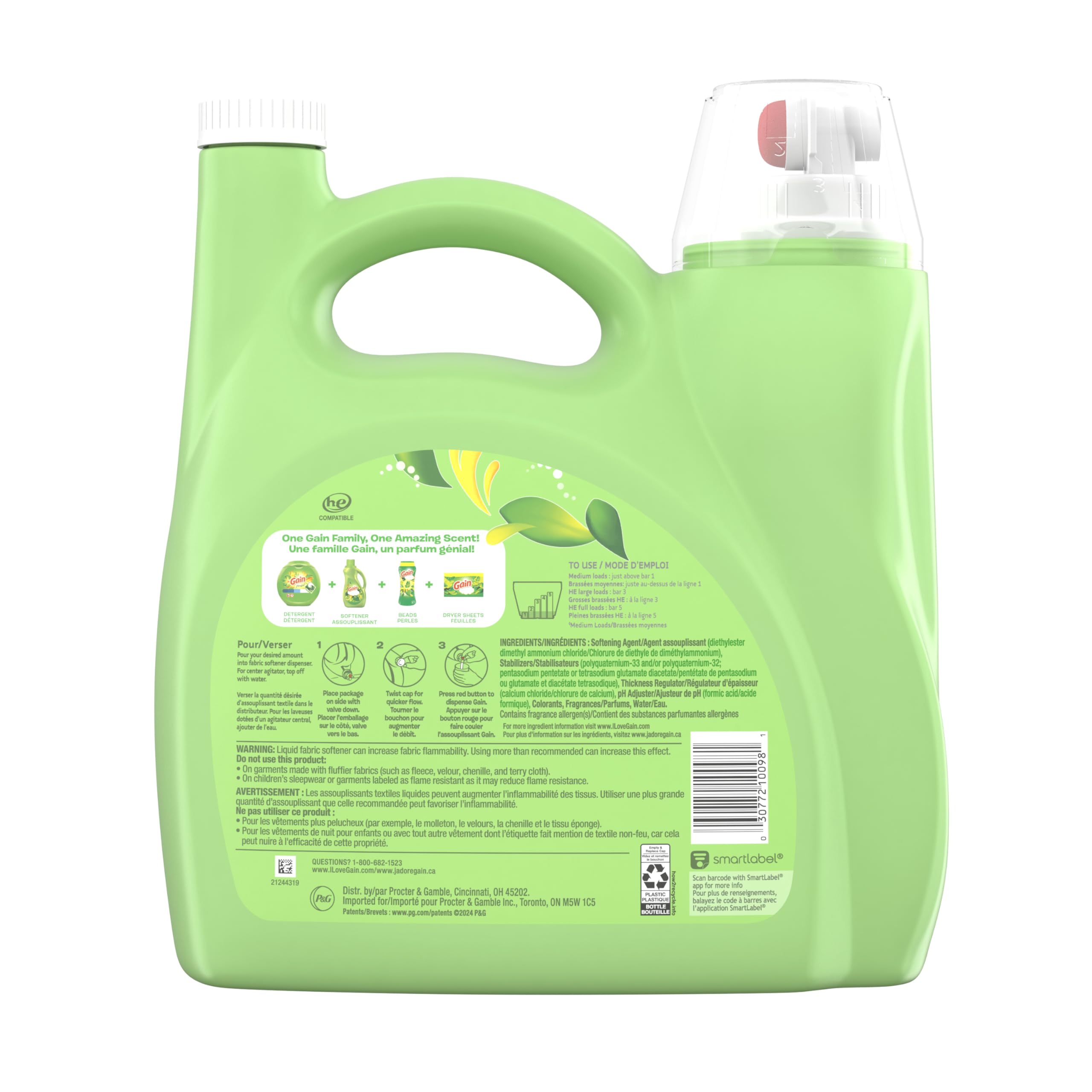 Gain Fabric Softener, Original Scent, 140 fl oz, 190 Loads, HE Compatible, Packaging may vary