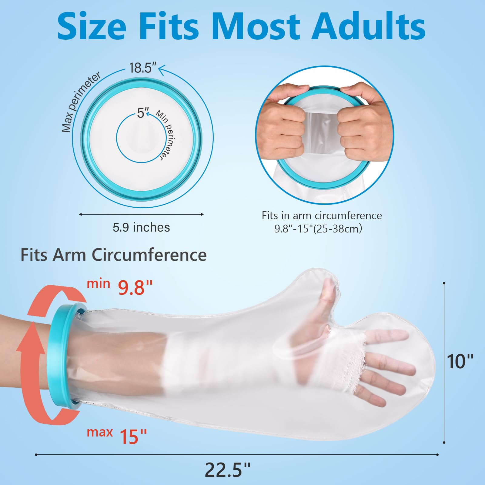 UpGoing Cast Covers for Shower Arm Adult Waterproof Cast Cover Shower Protector Bag for Wound Arm, Hands, Wrists, Elbow, Finger to Keep Wounds Dry, Reusable Durable