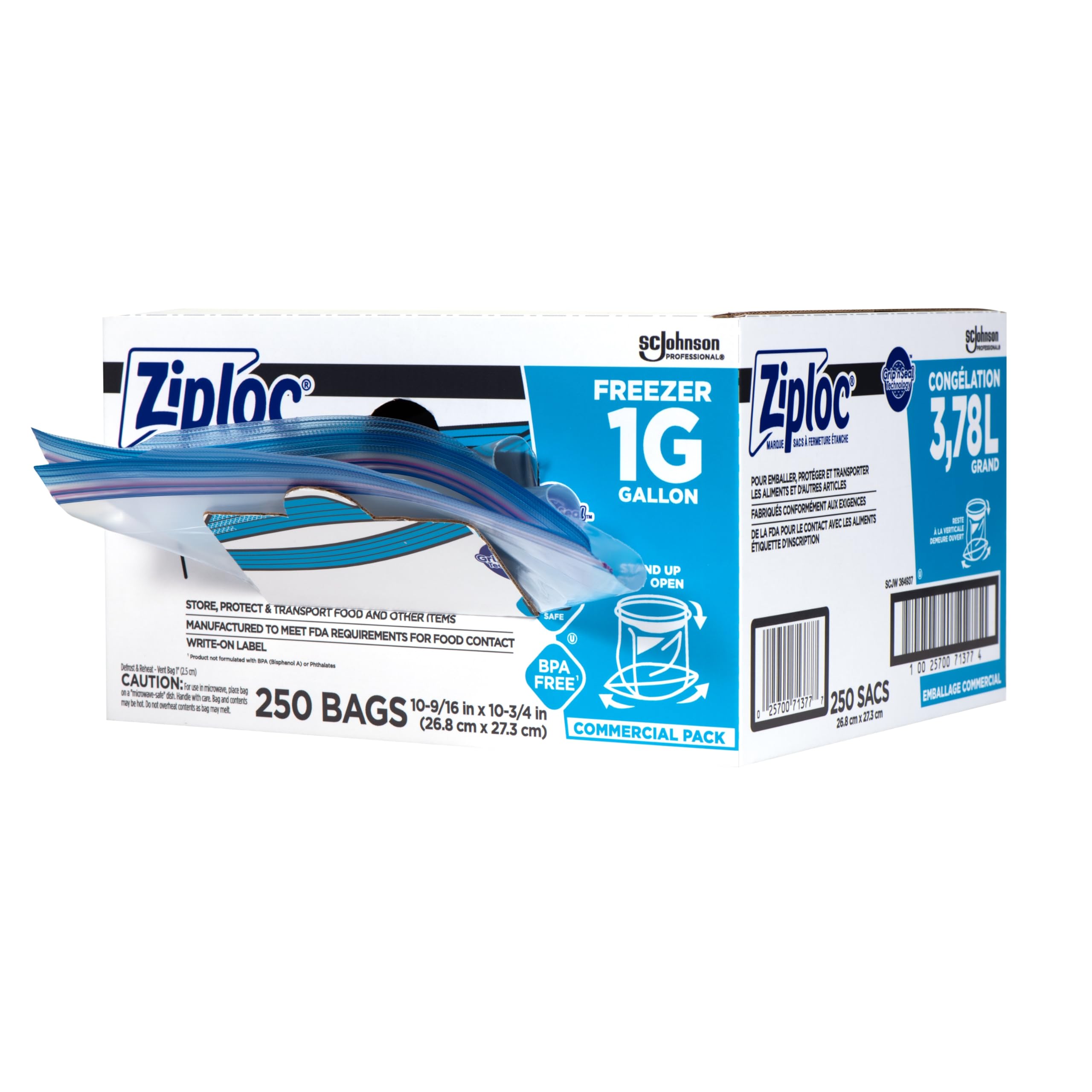 Ziploc Freezer And Storage Bags, 1 Gallon, Box Of 250 Bags