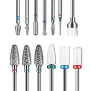 Depvko 13-teiliges Nagelbohrer-Set, Bohrer für Nägel, 3 Wolframkarbid-Bohrer + 3 Keramik-E-Feilen-Nagelbohrer + 6 Nagelhautbohrer + 1 Bürste, 3/32 Zoll Nagelbohrer für Nagelbohrmaschine