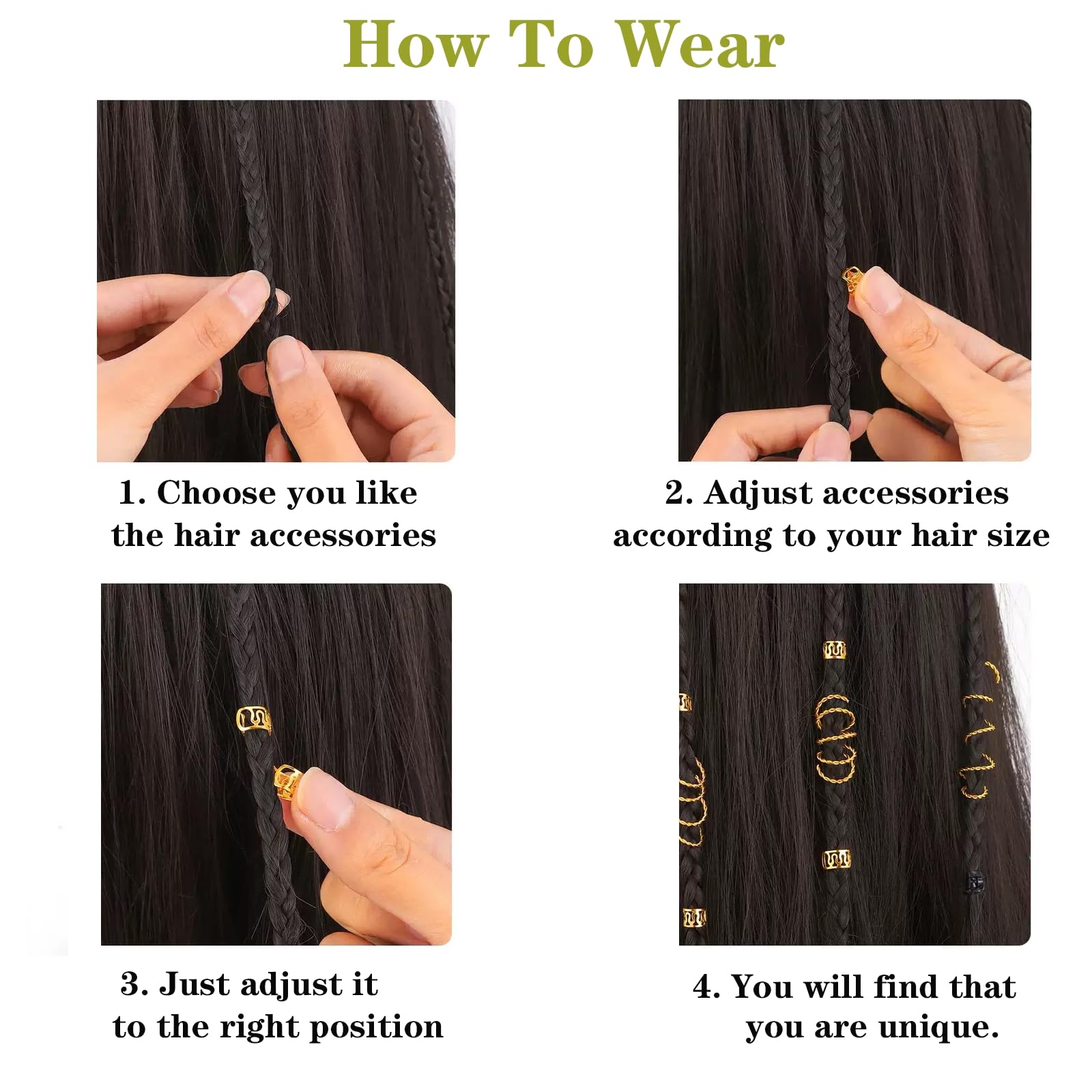 Gold Hair Jewelry Braid, Tuefuzy 100 Pcs Hair Accessory, Hair Dreadlock Accessory Braid, Metal Gold Braids Rings Cuffs Clips for Dreadlock Accessory Jewelry Decorations