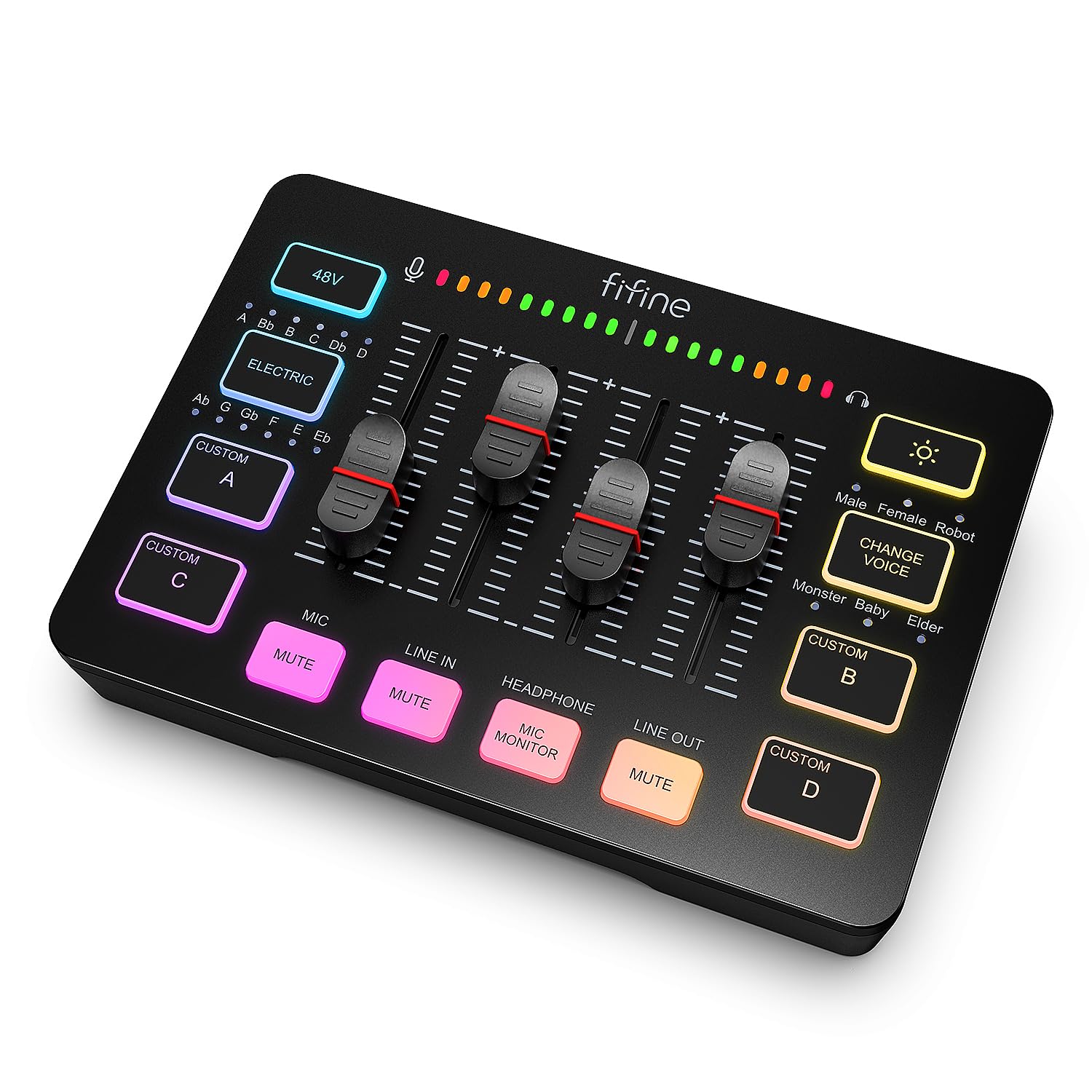 خلاط الصوت المخصص للألعاب من FIFINE، خلاط RGB للبث والكمبيوتر مع واجهة ميكروفون XLR، تحكم فردي، وحدة خفض الصوت، زر كتم الصوت، طاقة وهمية 48 فولت، للبودكاست/التسجيل/الصوت/أصوات الألعاب-AmpliGame SC3