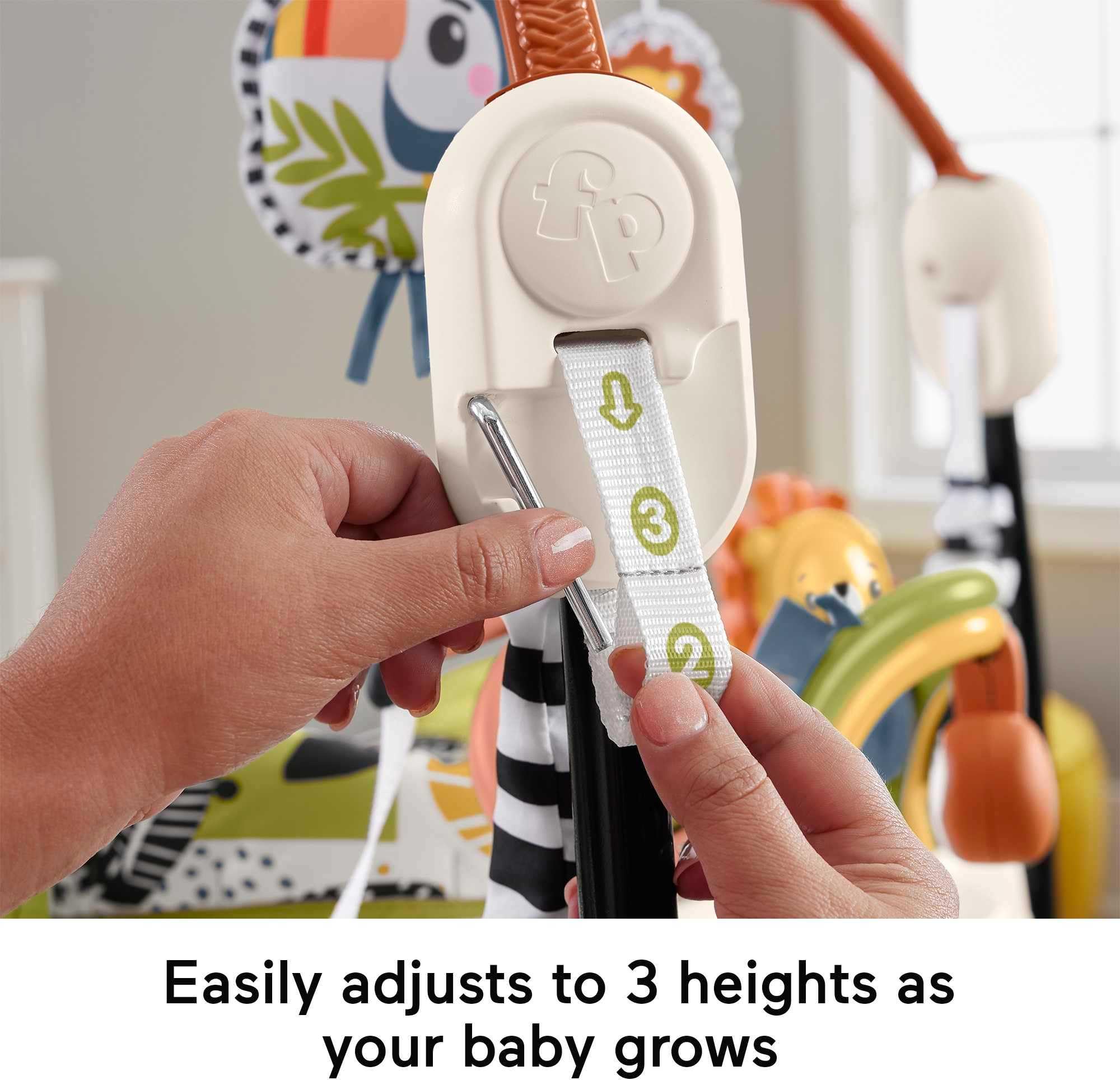 Fisher-Price Baby Bouncer Palm Paradise Jumperoo Activity Center with Music Lights Sounds and Developmental Toys​