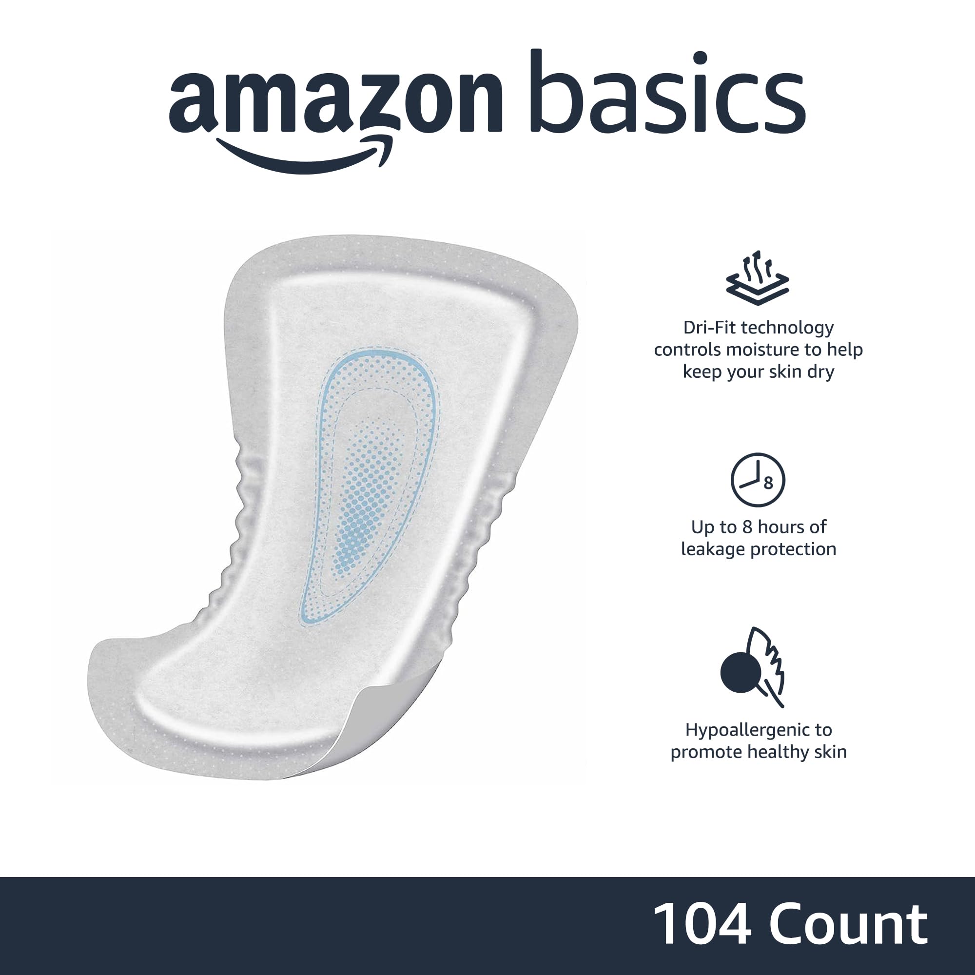 Amazon Basics Men's Incontinence Guards, Maximum Absorbency, 104 Count, (2 Packs of 52)