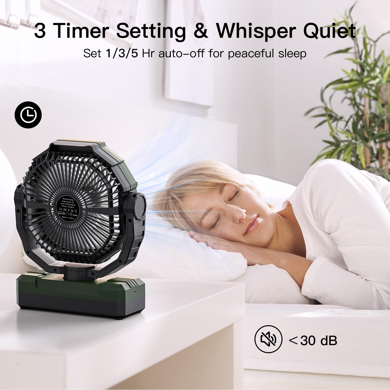 FRIZCOL 3-in-1 Camping Fan - Portable Fans Rechargeable - 24000mAh Battery Powered Fan(140Hrs) with Light & Remote for Indoor, Outdoor, Tent, Travel, BBQ, Fishing, Jobsite - Green