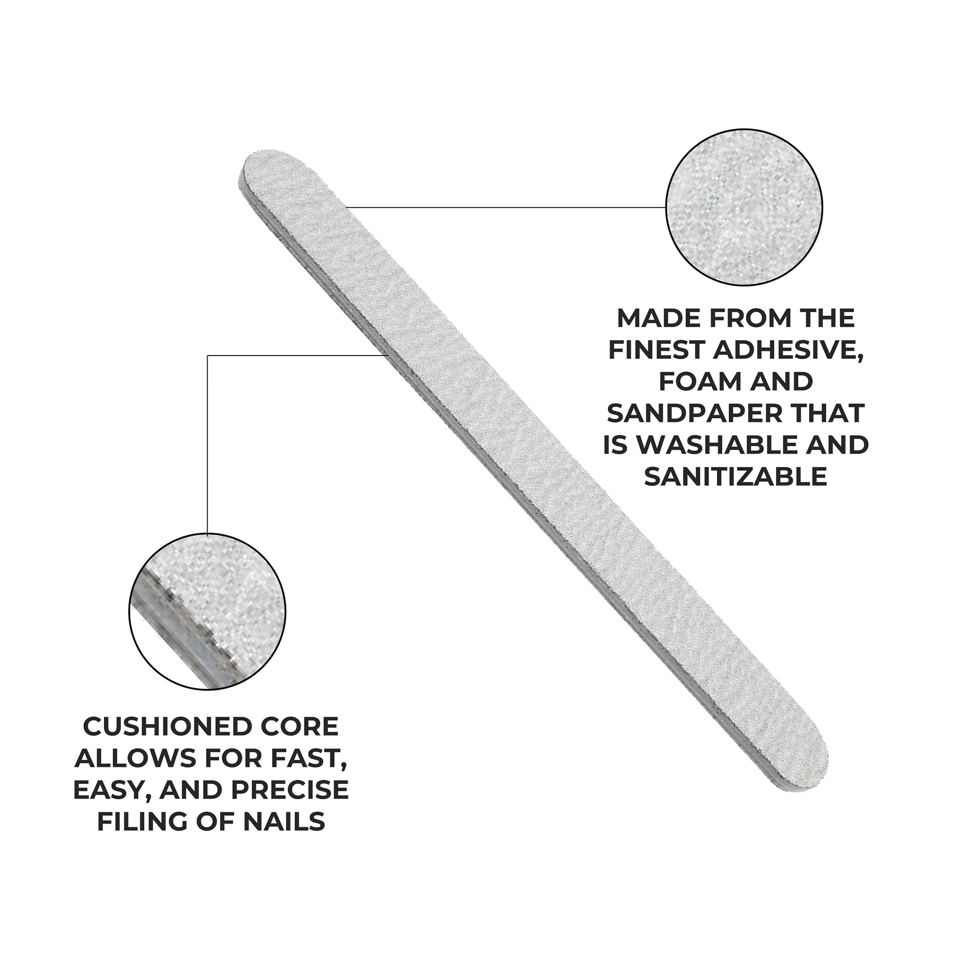 ForPro Professional Collection Zebra Foam Board, 100/180 Grit, Double-Sided Manicure Nail File, 7" L x .75" W 50-Count