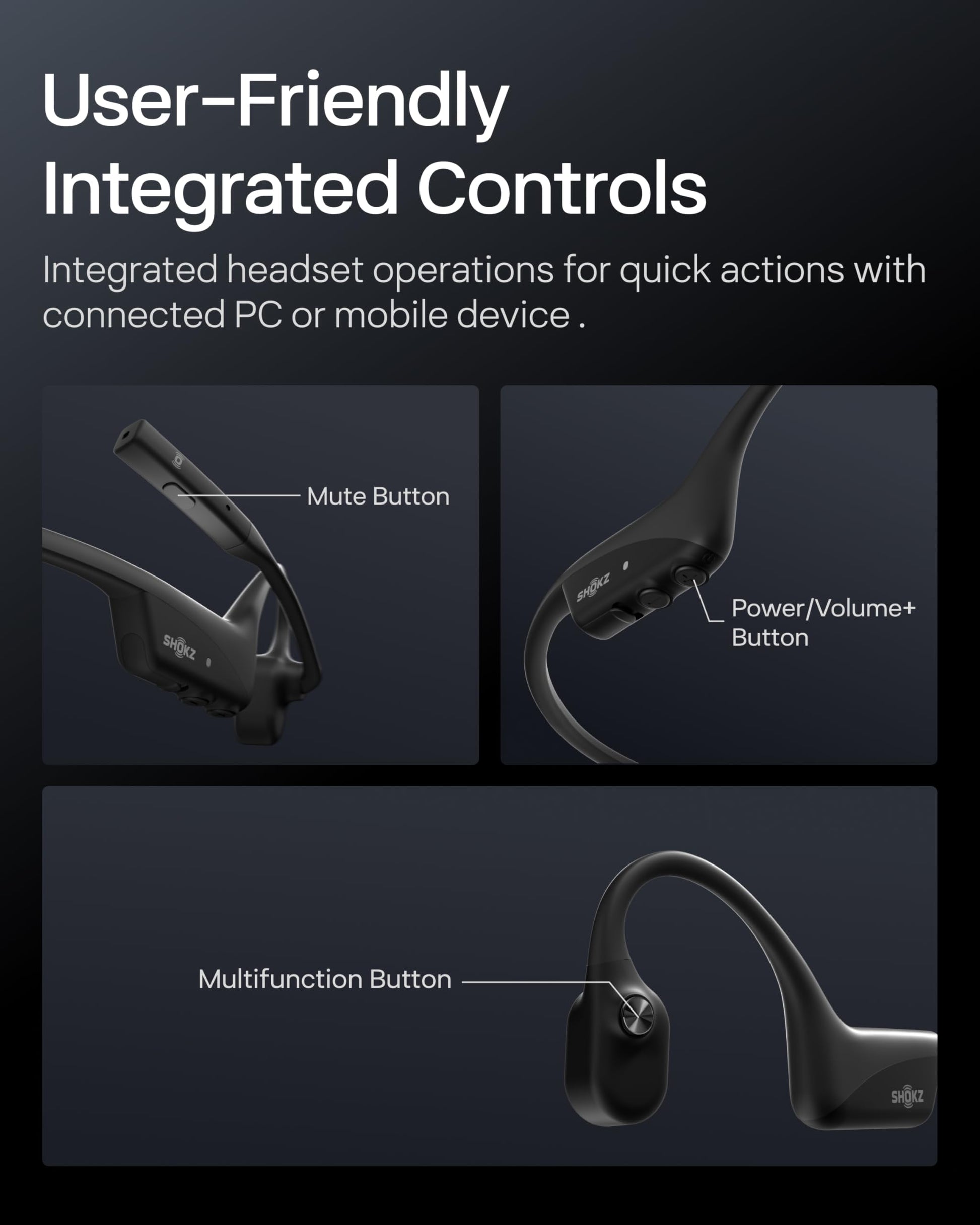 OpenComm2 2025 Upgrade - Open-Ear Bone Conduction Headphones, Wireless Bluetooth Headset with Noise Canceling Mic & Mute Button for Work Calls and Meetings, 16 Hour Talk Time for Mobile & PC - C120