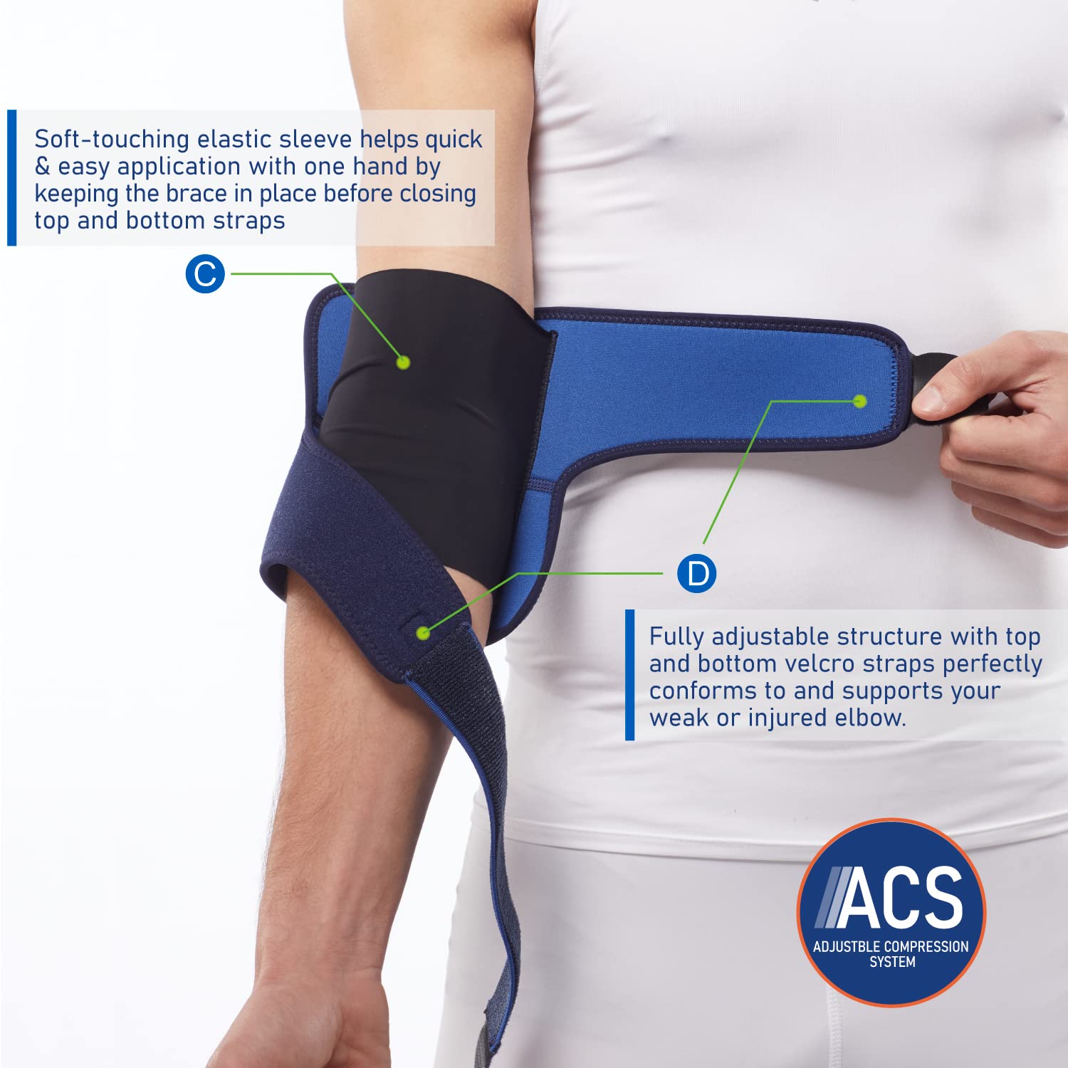 ​Comforband Adjustable Elbow Brace – Targeted Support for Tennis Elbow, Golfer's Elbow, Tendonitis, Arthritis, Bursitis, Sprains, and Strains – One-Size-Fits-Most Compression Sleeve for Pain Relief and Injury Recovery