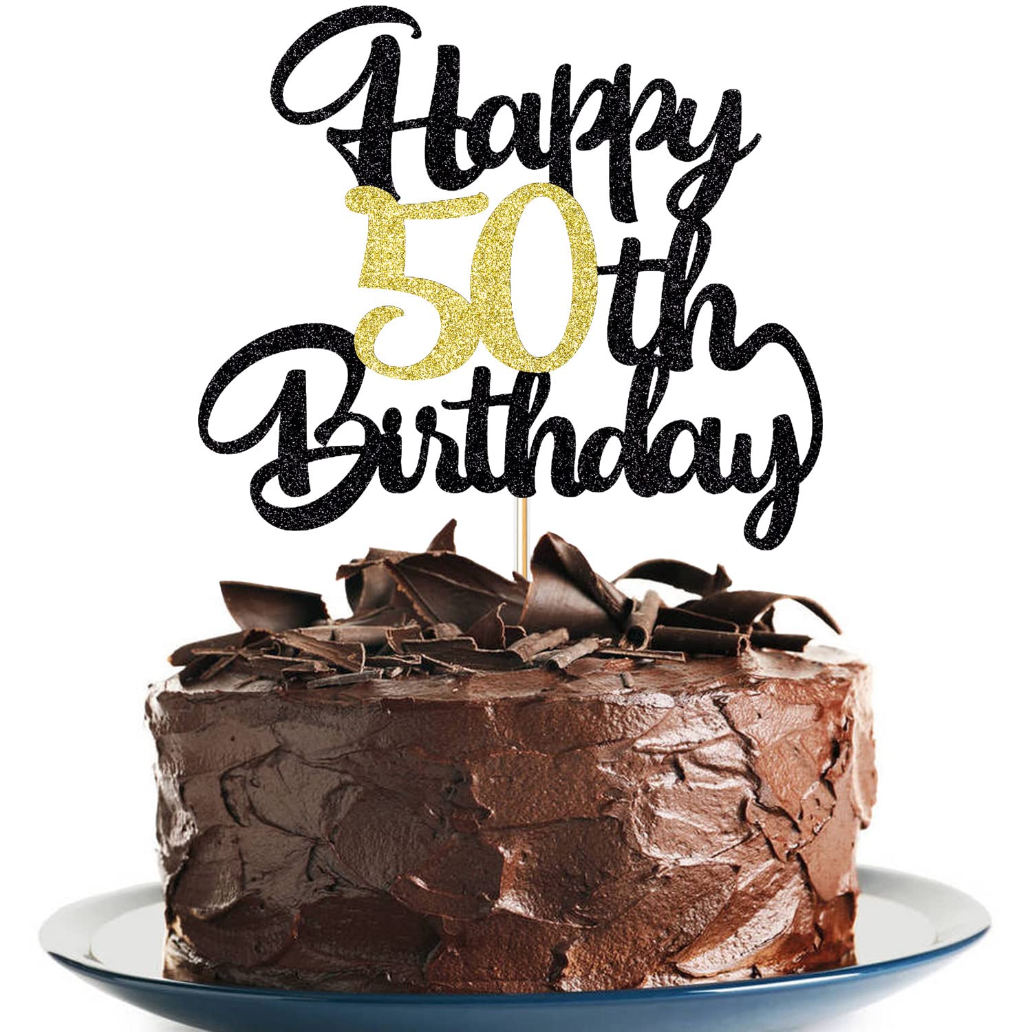 زينة كعكة عيد الميلاد الخمسين من كليونجور، زينة كعكة عيد ميلاد سعيد، هدية تزيين حفلة عيد الميلاد الخمسين (50) ذهبي أسود