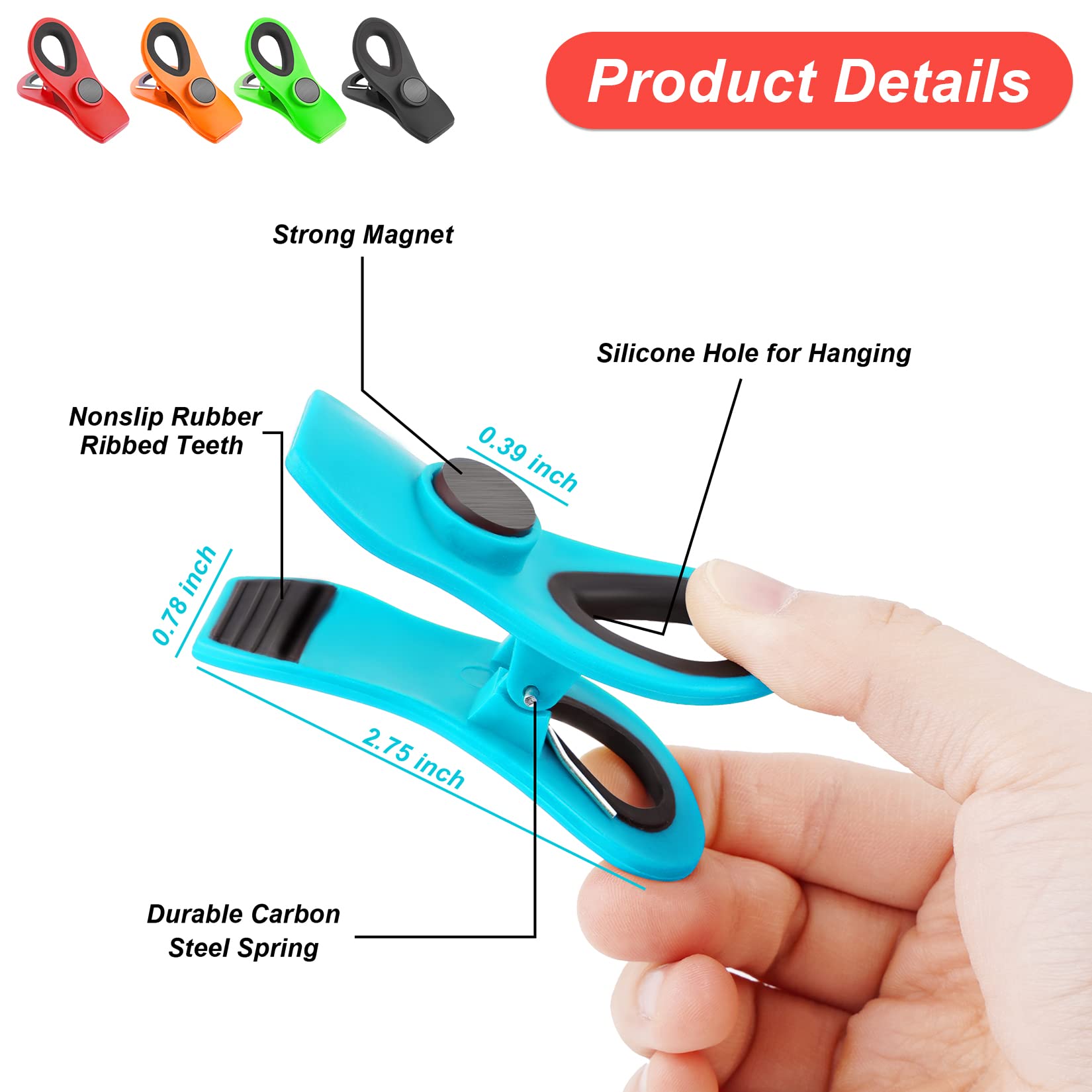 Jetmore 12 Pack Chip Clips Bag Clips, Magnetic Bag Clip for Food Storage Heavy Duty, Plastic Food Clip for Chips, Snack, Kitchen, Refrigerator, Garden, Sewing, Fabric, Clothes Pins