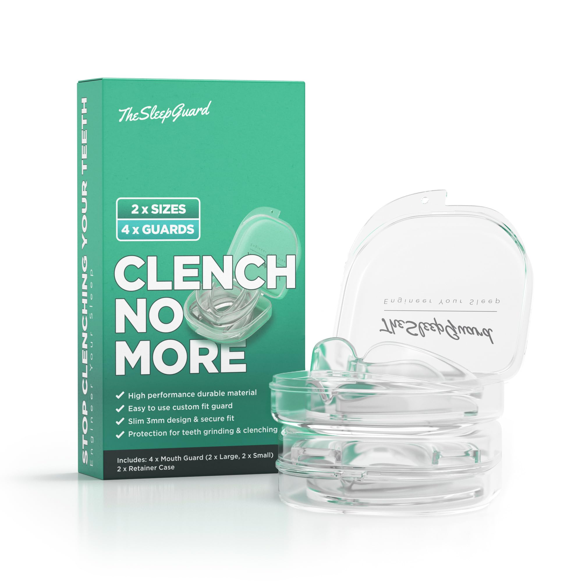 TheSleepGuard Mouth Guard for Clenching Teeth at Night [Pack of 4, Small & Large Sizes] - Custom Night Guards for Teeth Grinding - Nighttime Protection During Sleep for Men and Women