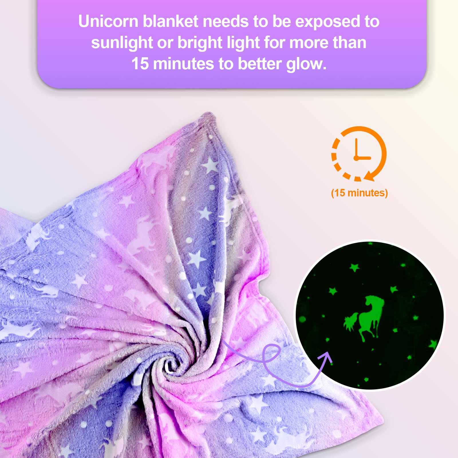 Unicorn Glow in The Dark Blanket, Unicorn Blanket for Girls/Kids, Unicorns Gifts for Girls Age 3-12, Toddler Blanket for Kids, Soft Fleece Blanket Throw Birthday Gift 40"x60"