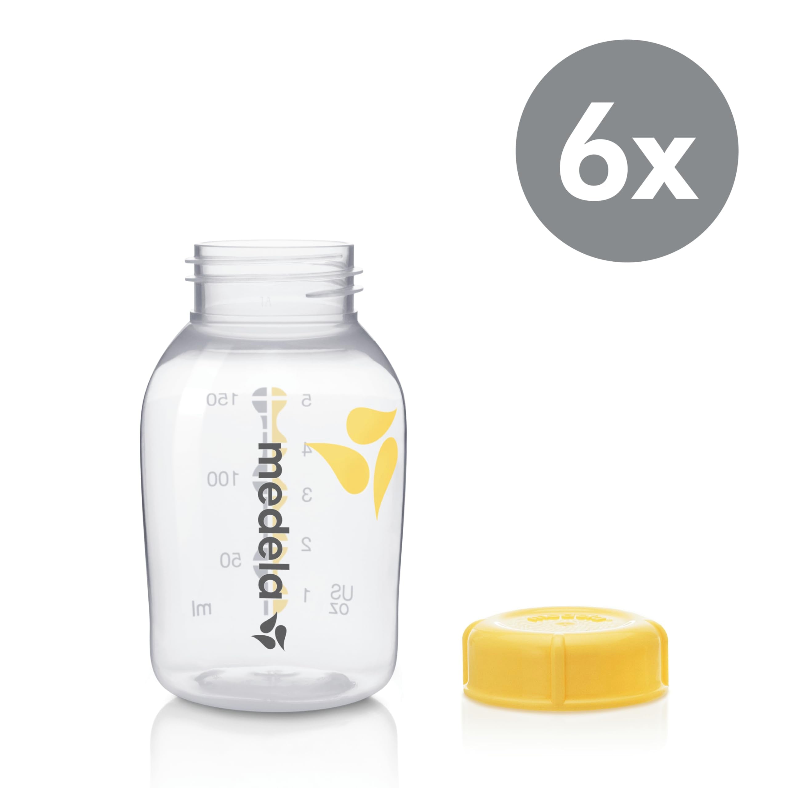 Breast Milk Collection and Storage Bottles with Solid Lids - 6pk/5oz-150mL Breastmilk Container, Compatible with Medela Breast Pumps and Made Without BPA