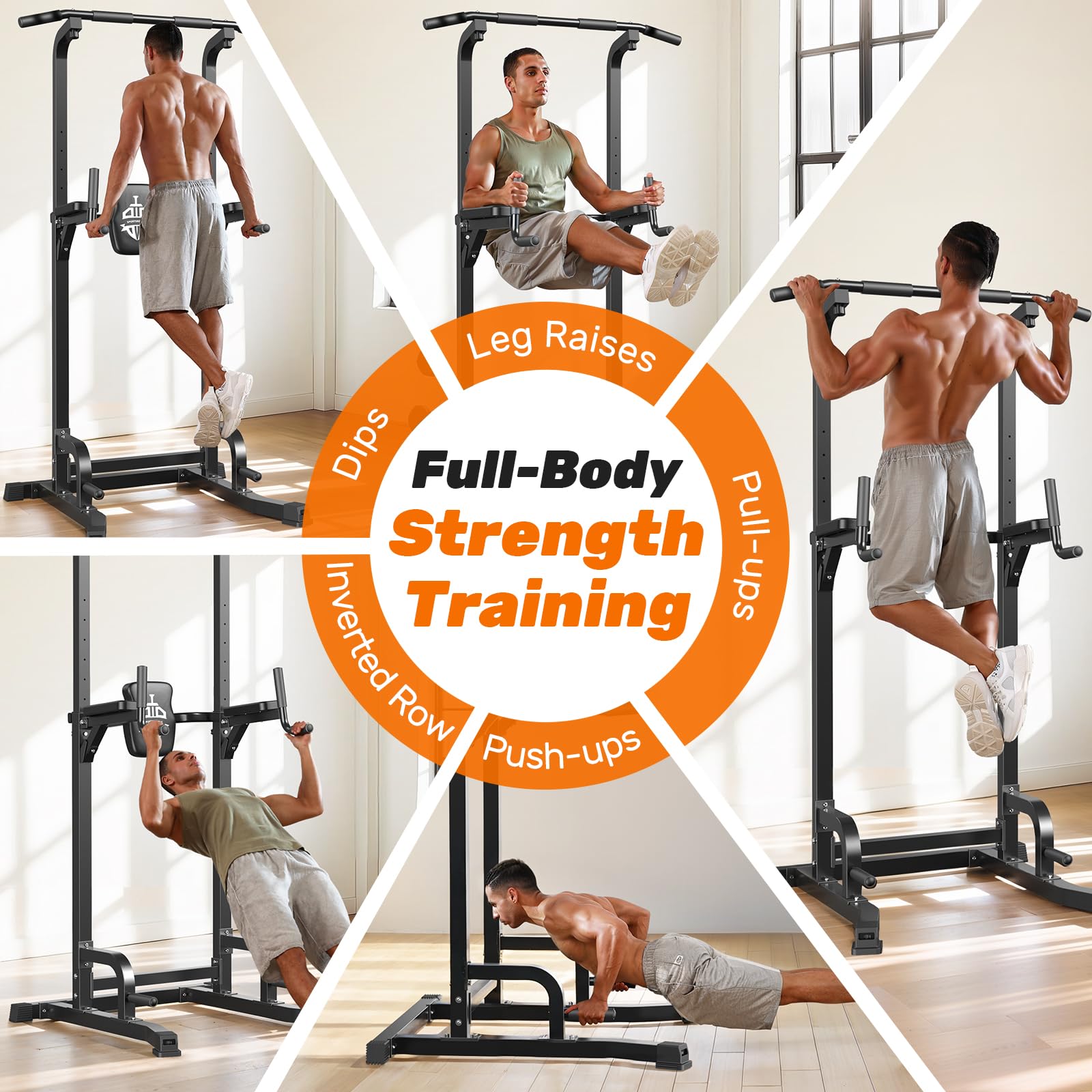 Sportsroyals Pull up Bar, Multi-Function Power Tower Dip Station with Upgraded Adjustable Foot Cover Equipment for Home Gym,360LBS