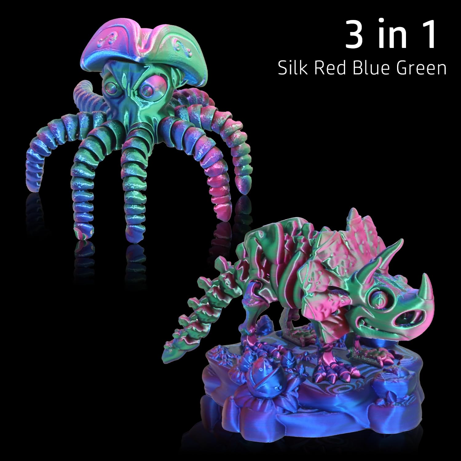 LOVOON 3D Printer Filament, Tricolor PLA Filament 1.75mm Silk Rainbow Filament Green-Red-Blue, 3D Printing Accessories PLA Filament Multicolor, Dimensional Accuracy +/-0.02mm, 2.2lbs/Spool