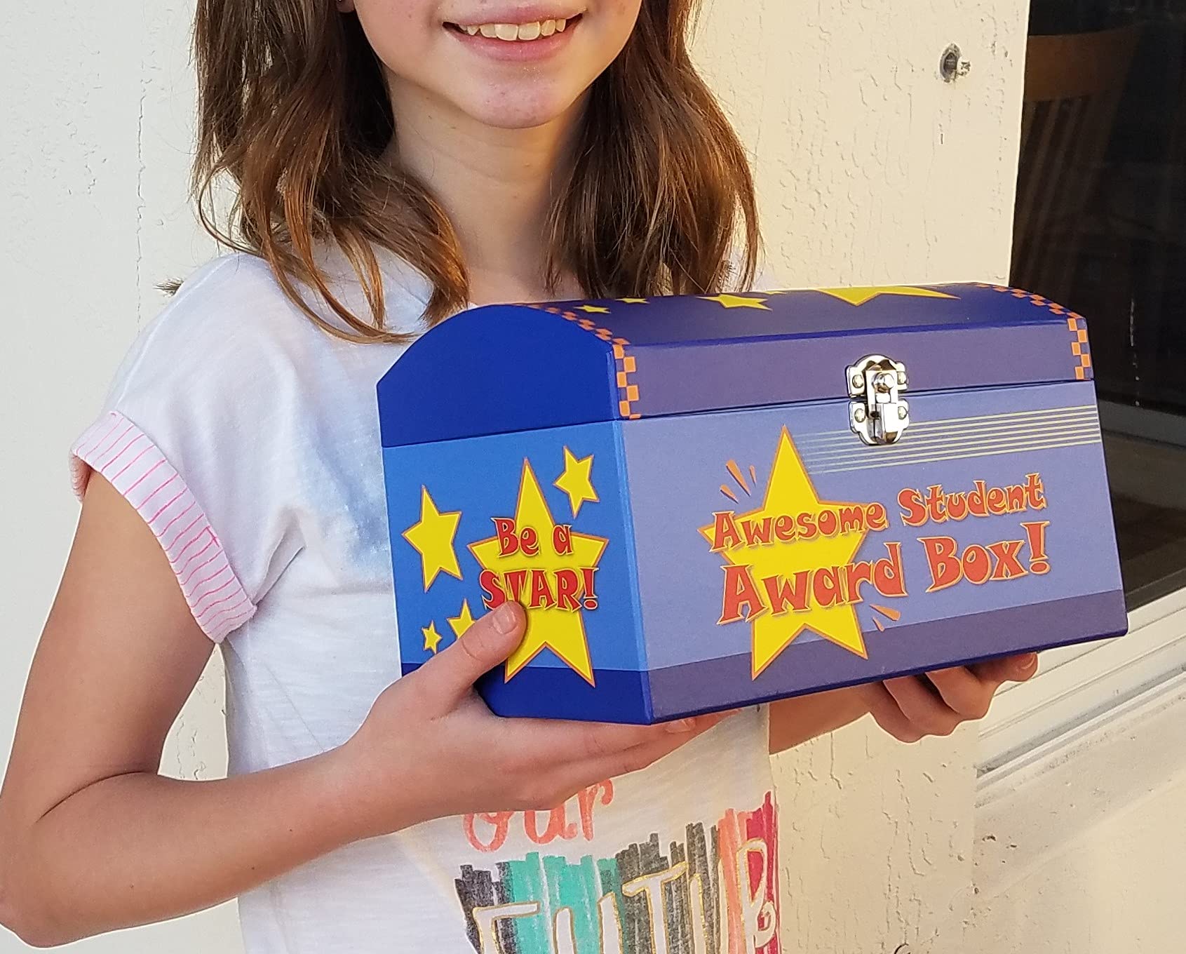 My Tiny Treasures Box Company Treasure Chest Box Desktop Size 10"x6"x6" for Teachers and Classroom Toy Prizes Awards for Star Students