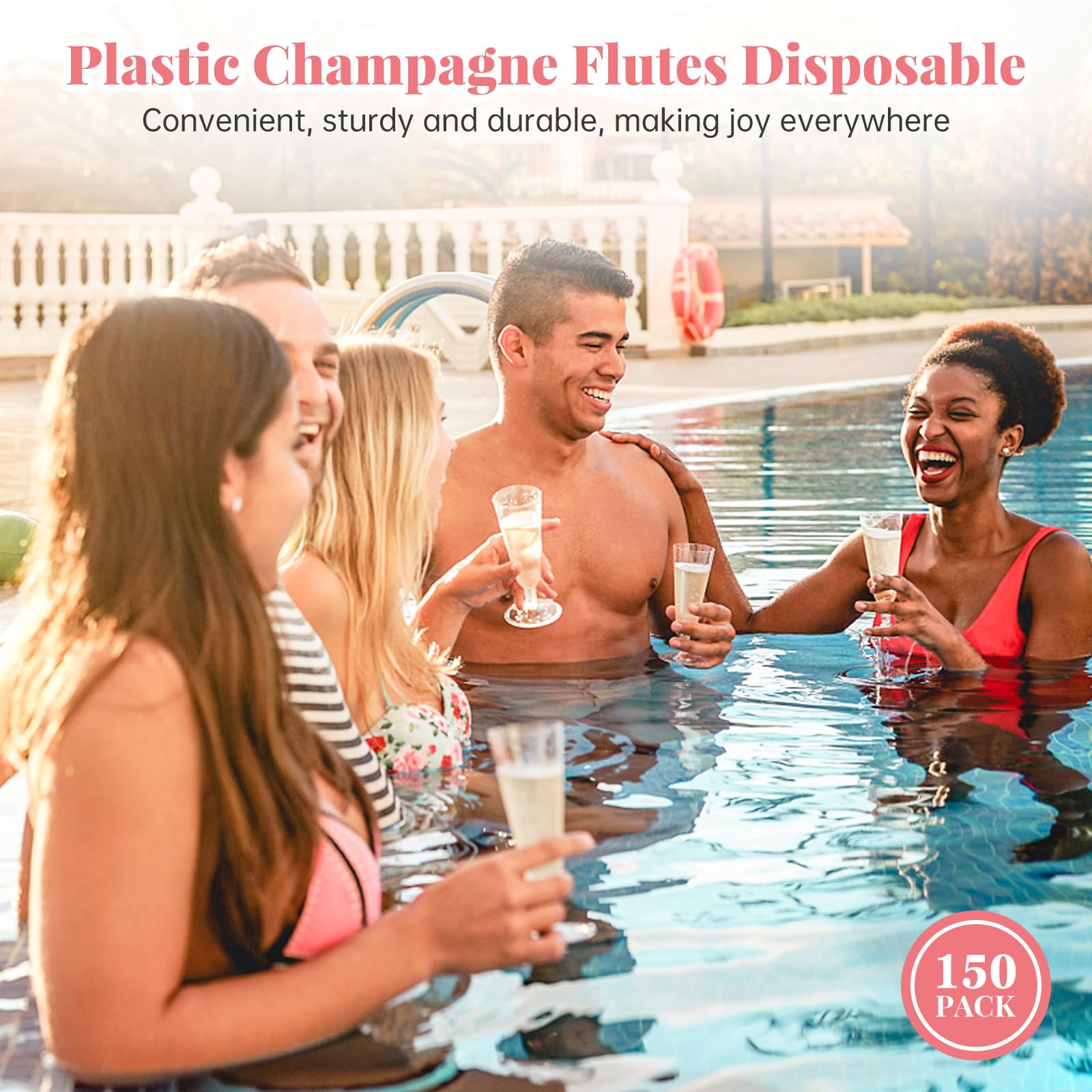 SUREHOME Plastic Champagne Flutes 40 Pack Disposable Champagne Glasses 5 Oz Clear Plastic Mimosa Glasses Wedding Cocktail Cups Bulk for Engagement Birthday Graduation Decorations 2025 Party Supplies