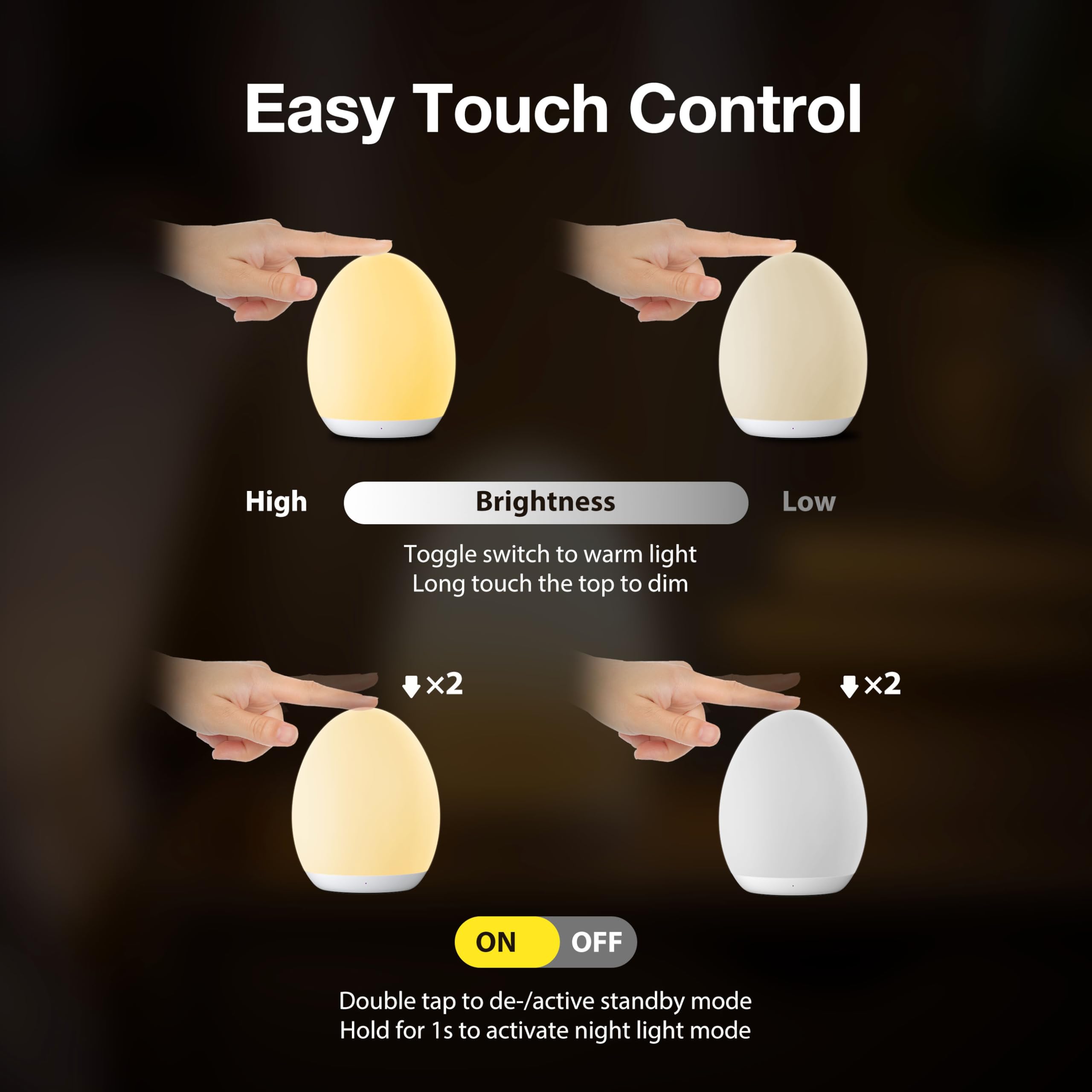 JolyWell Night Light for Kids, Baby Egg Light with 7 Colors Changing Mode & Stepless Dimming, Nursery Night Lamp BPA Free,Rechargeable Egg Night Light for Breastfeeding 1h Timer & Touch Control