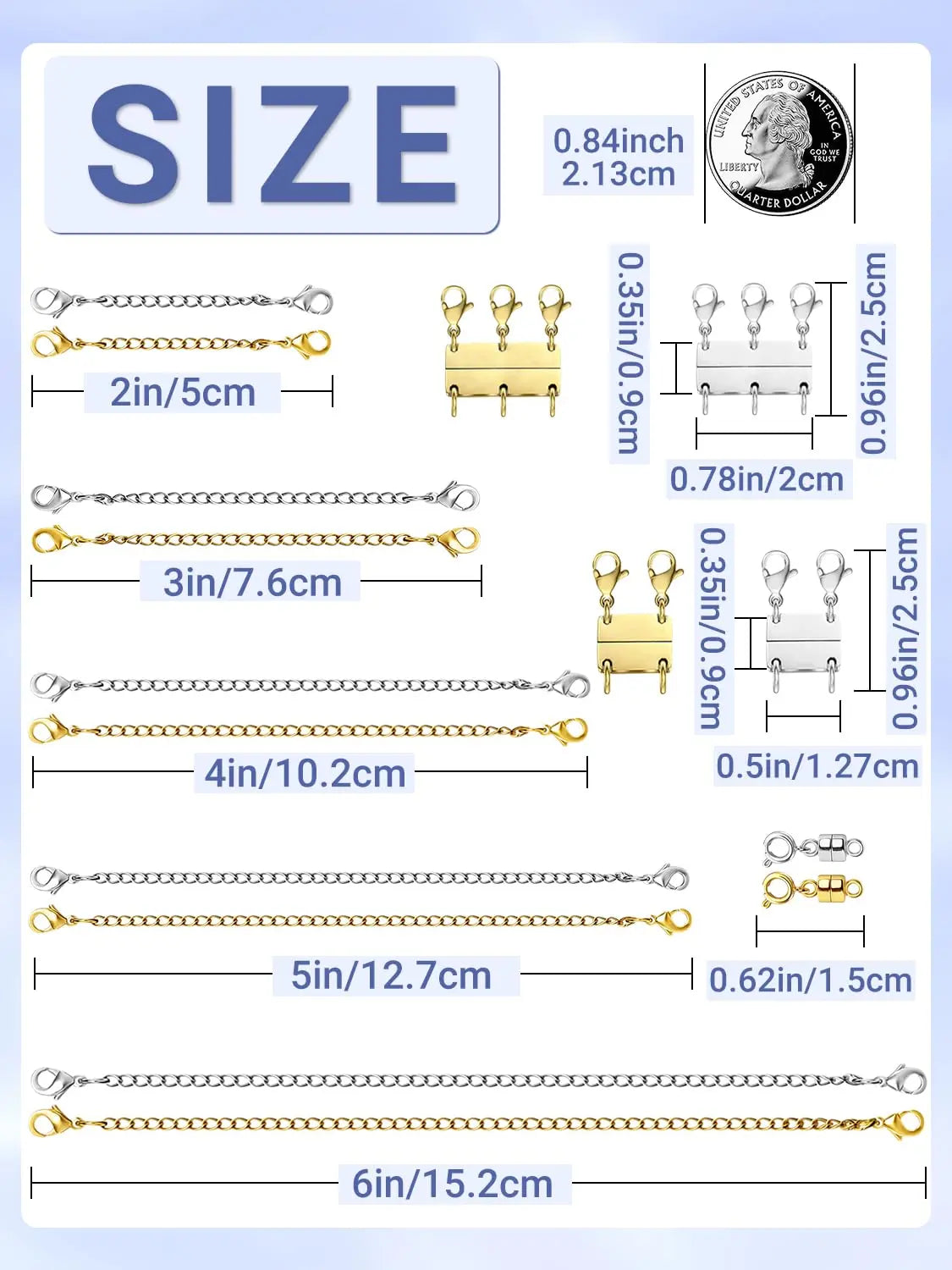 Evnlo Multi Necklace Layering Clasp and Chain Extender and Magnetic Jewelry Clasp Set, Gold and Silver Multiple Styles Necklace Extenders for Women