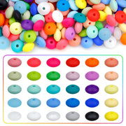 180PCS FIVEIZERO Silicone Lentil Beads,12mm 30 Colors Silicone Abacus Beads Bulk Loose Spacer Jewelry Beads Colorful DIY Lanyard Beads for Making Necklace Keychain Accessories