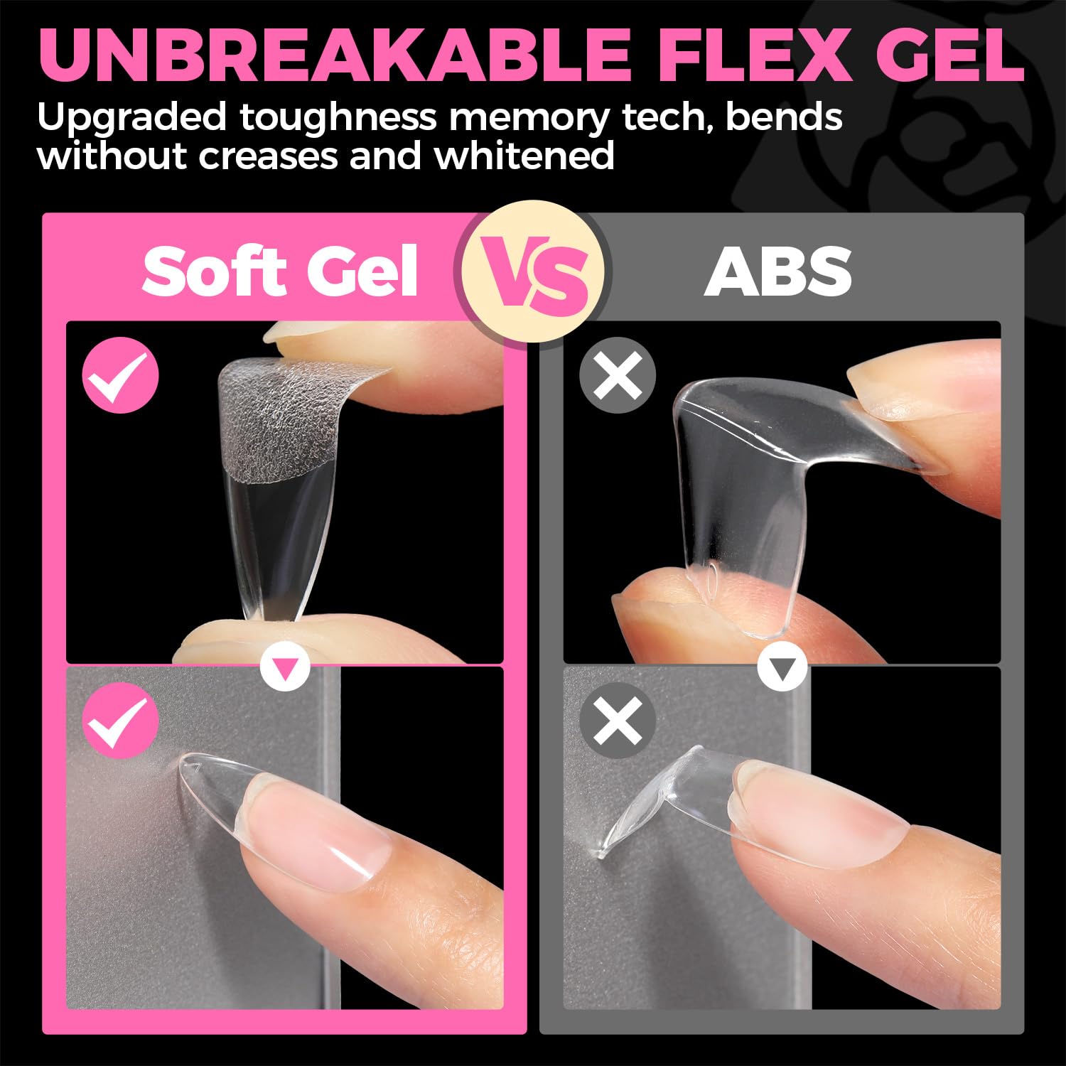 UNA GELLA Almond Gel Nail Tips, 504PCS Pre Etched Clear Fake Nails Tips Medium Almond Shape - 12 Sizes Full Cover Soft Acrylic Press On Nail Extensions No C Curve Gift for Diy at Home
