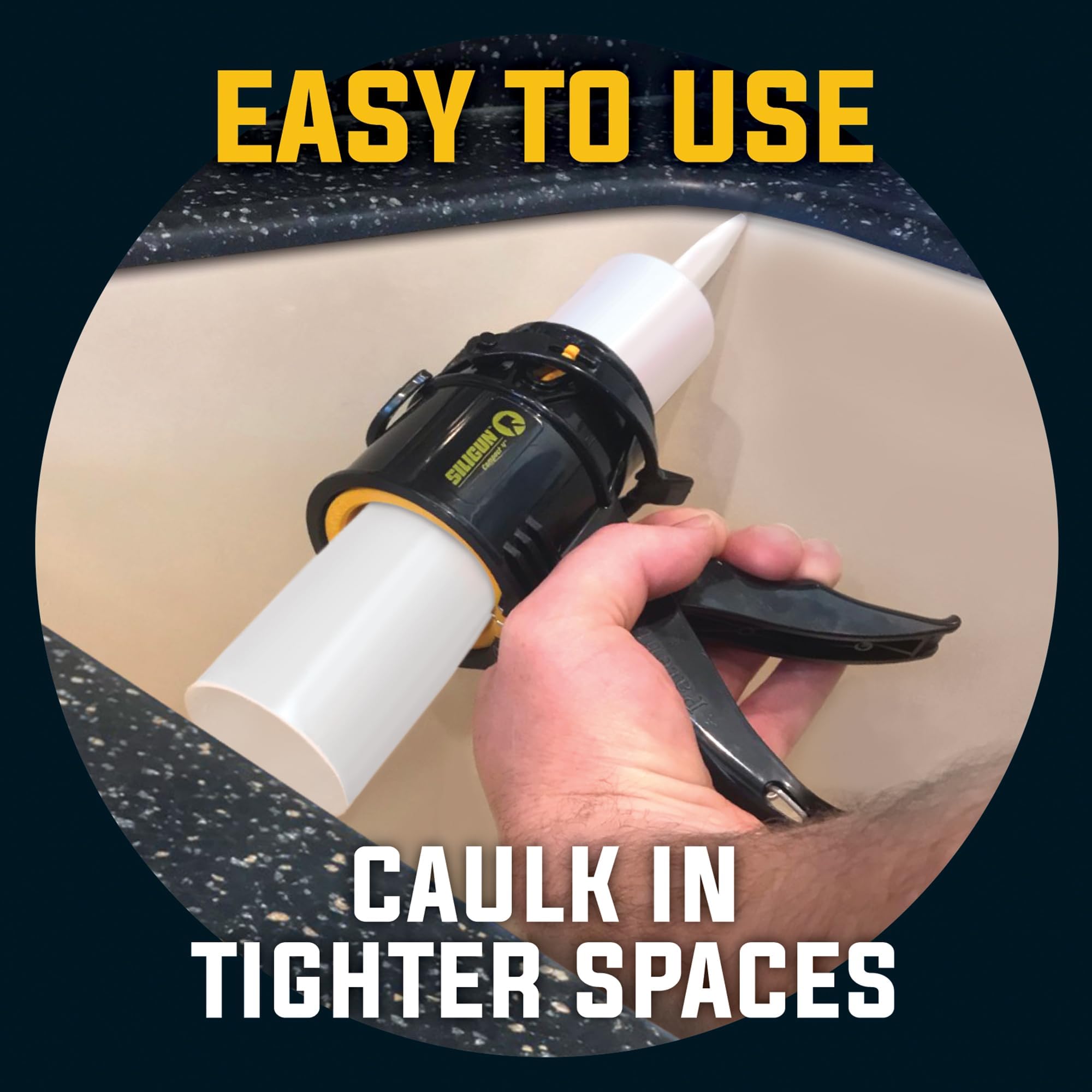 SILIGUN™ Gen-3 Compact Caulking Gun - No Drip Caulk Gun - Patented Design - Lightweight ABS Frame - Works with All 10 oz Tubes