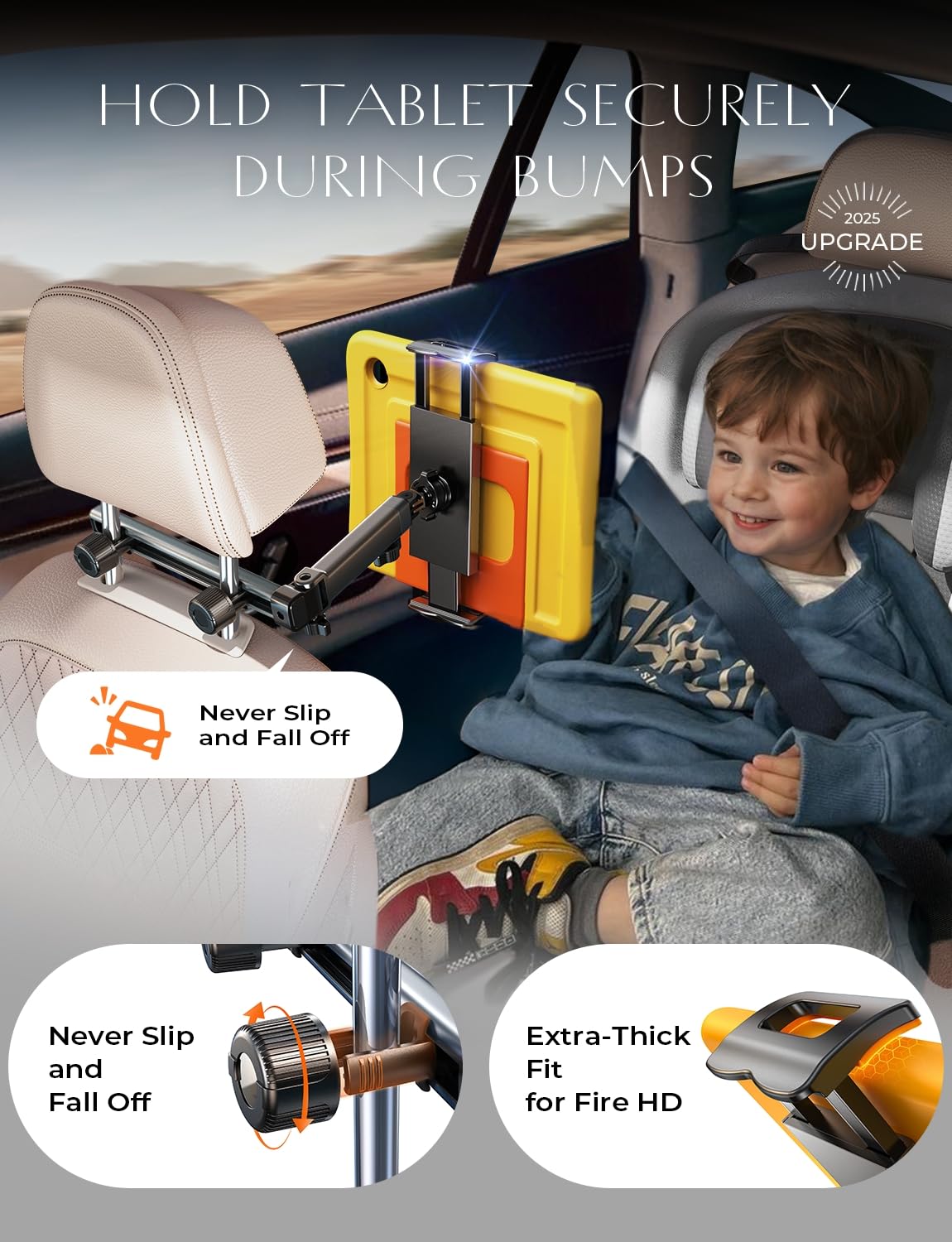 LISEN for iPad Holder Car Mount Road Trip Essentials Activities for Kids Car Accessories Women Interior, 3 in 1 Tablet Holder Backseat Camping Car Organizer Back Seat Headrest iPad Mount