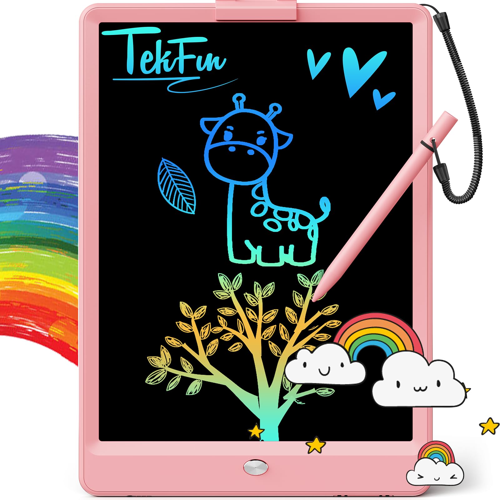 كمبيوتر لوحي للكتابة LCD من TEKFUN، لوح رسم ملون للأطفال مقاس 10 بوصات، تلوين خالٍ من الفوضى للأطفال الصغار، ألعاب وهدايا للبنات والأولاد من سن 3 و4 و5 و6 و7 و8 سنوات (وردي)