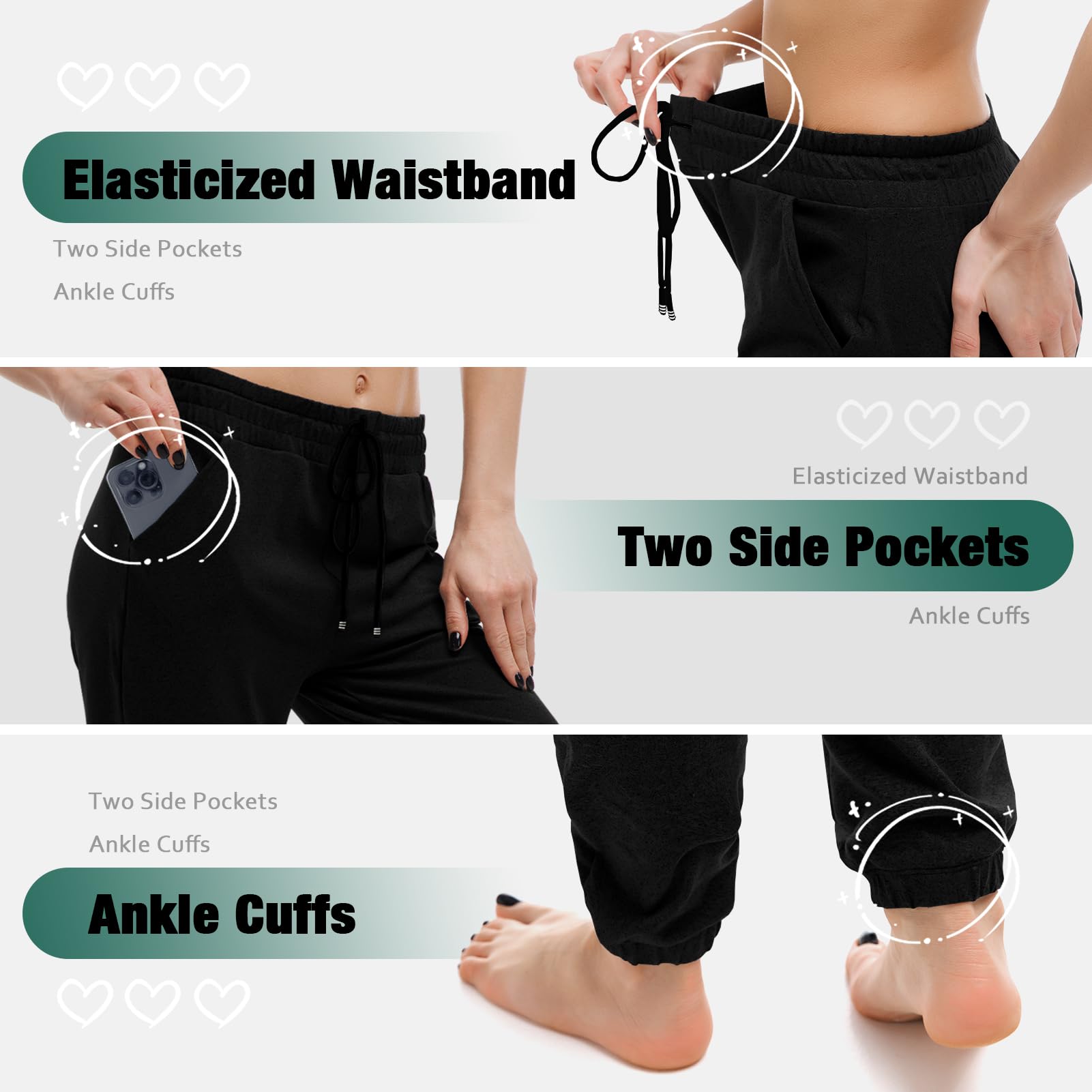 Walifrey Womens Joggers with Pockets, Drawstring Sweatpants Women for Lounging Jogging Gym and Workout Black,1 Pack Black L