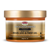 African Pride Black Castor Miracle Extra Hold Braid, Loc, Twist Gel - جل تثبيت قوي لتصفيف الضفائر واللوكس والتوست، للتحكم في الحواف وتهدئة الشعر المجعد، بدون تقشر | مكونات طبيعية، زيت جوز الهند | 8 أونصة