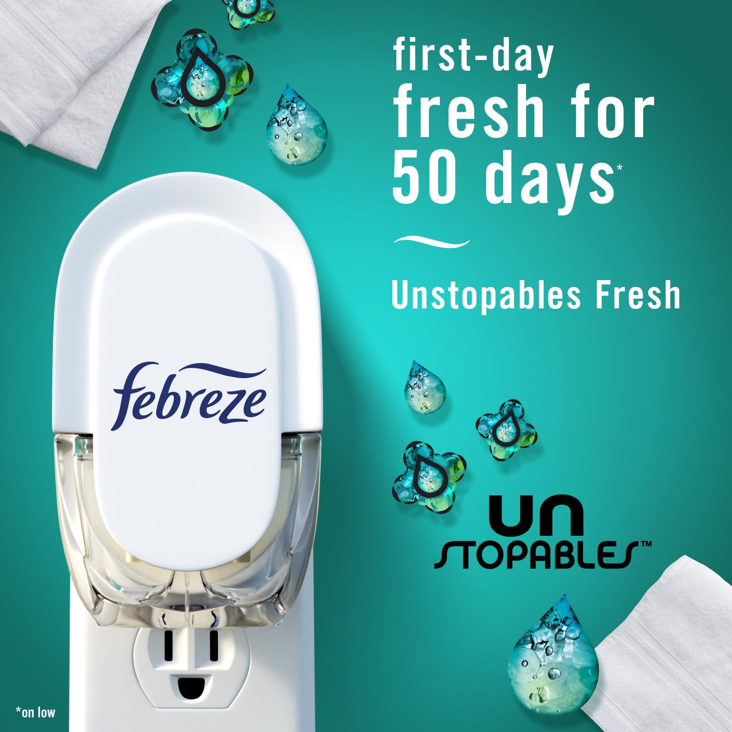 Febreze Plug in Air Freshener, Odor-Fighting Scented Oil Refill, Air Fresheners for Home and Bathroom and Kitchen, Long Lasting for Strong Odors, Unstopables Fresh Scent, 0.87oz Refills, 3 Count