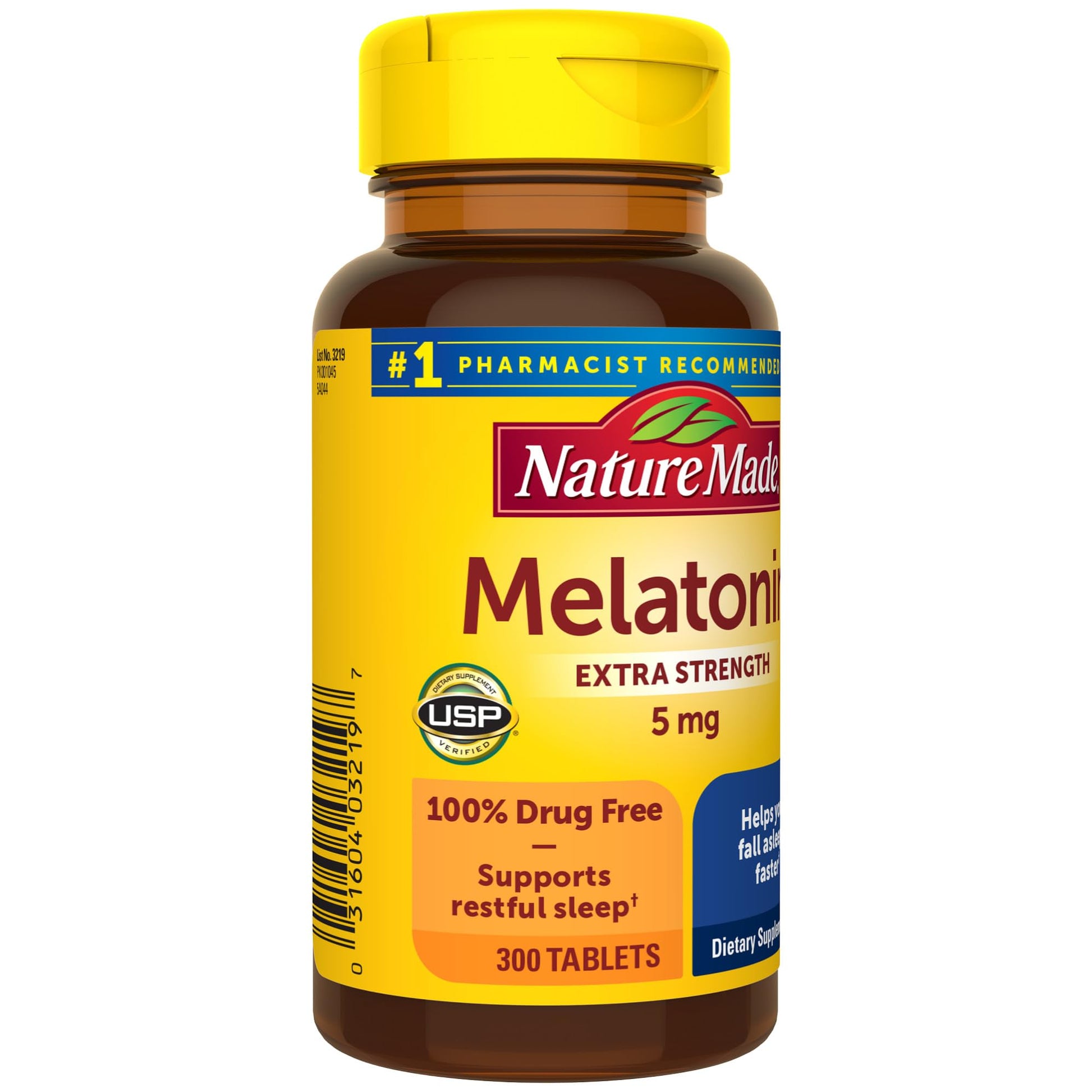 Nature Made Melatonin 5mg Extra Strength Tablets, 100% Drug Free Sleep Aid, Sleep Supplements for Adults, 300 Tablets, 300 Day Supply