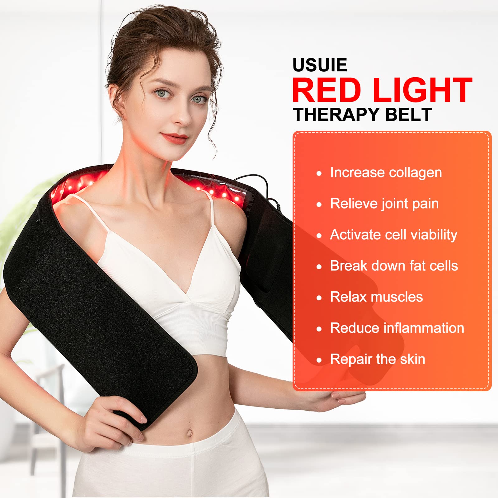 USUIE Red Light Therapy Belt, Infrared Light Therapy Wrap Red Light Therapy Device for Body with Timer for Back Shoulder Waist Muscle Pain Relief for Women Men