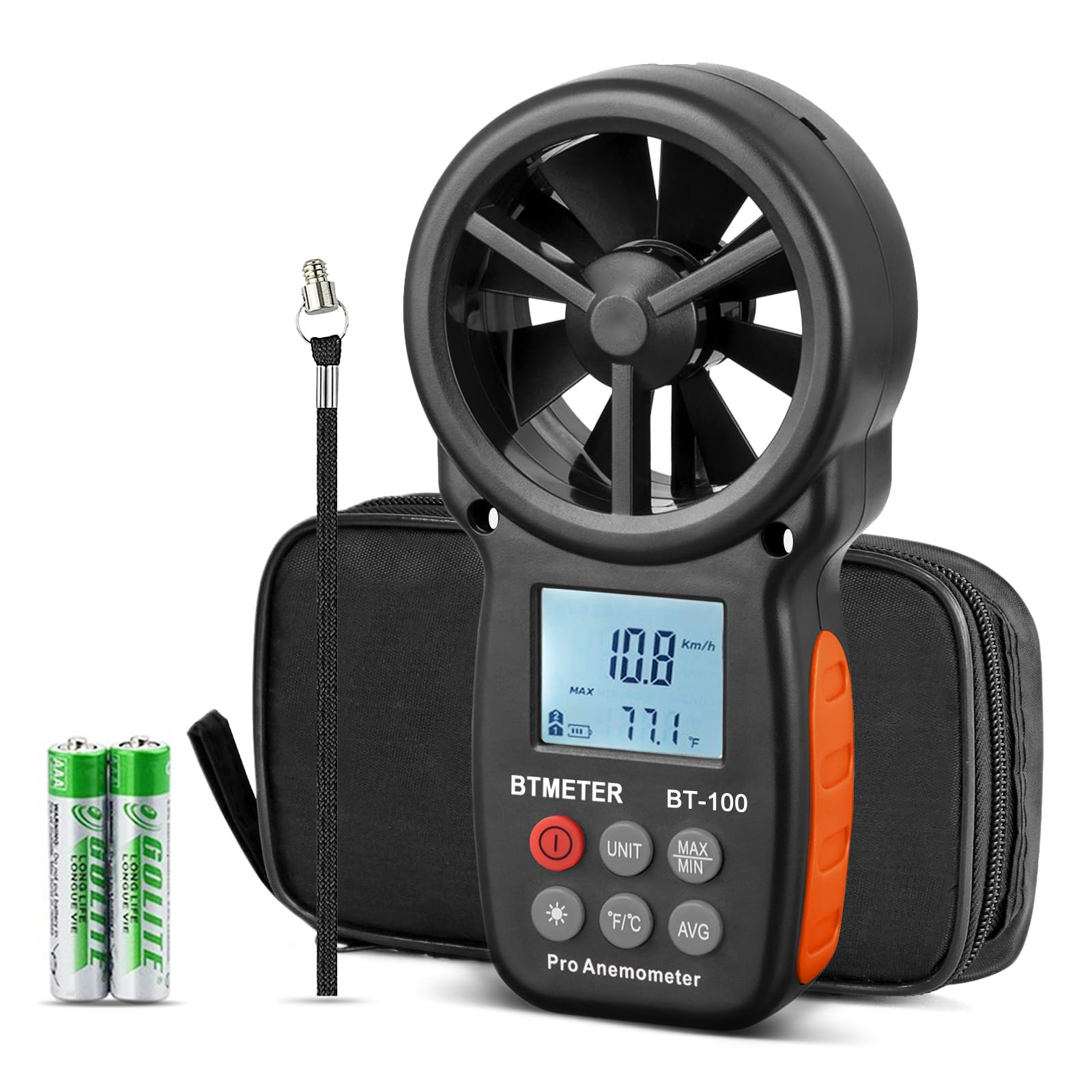 BTMETER BT-100 Handheld Anemometer, Digital Wind Speed CFM Meter Gauge Air Flow Velocity Tester for HVAC Shooting Drone, Wind Chill, 14-113 Wind Temperature