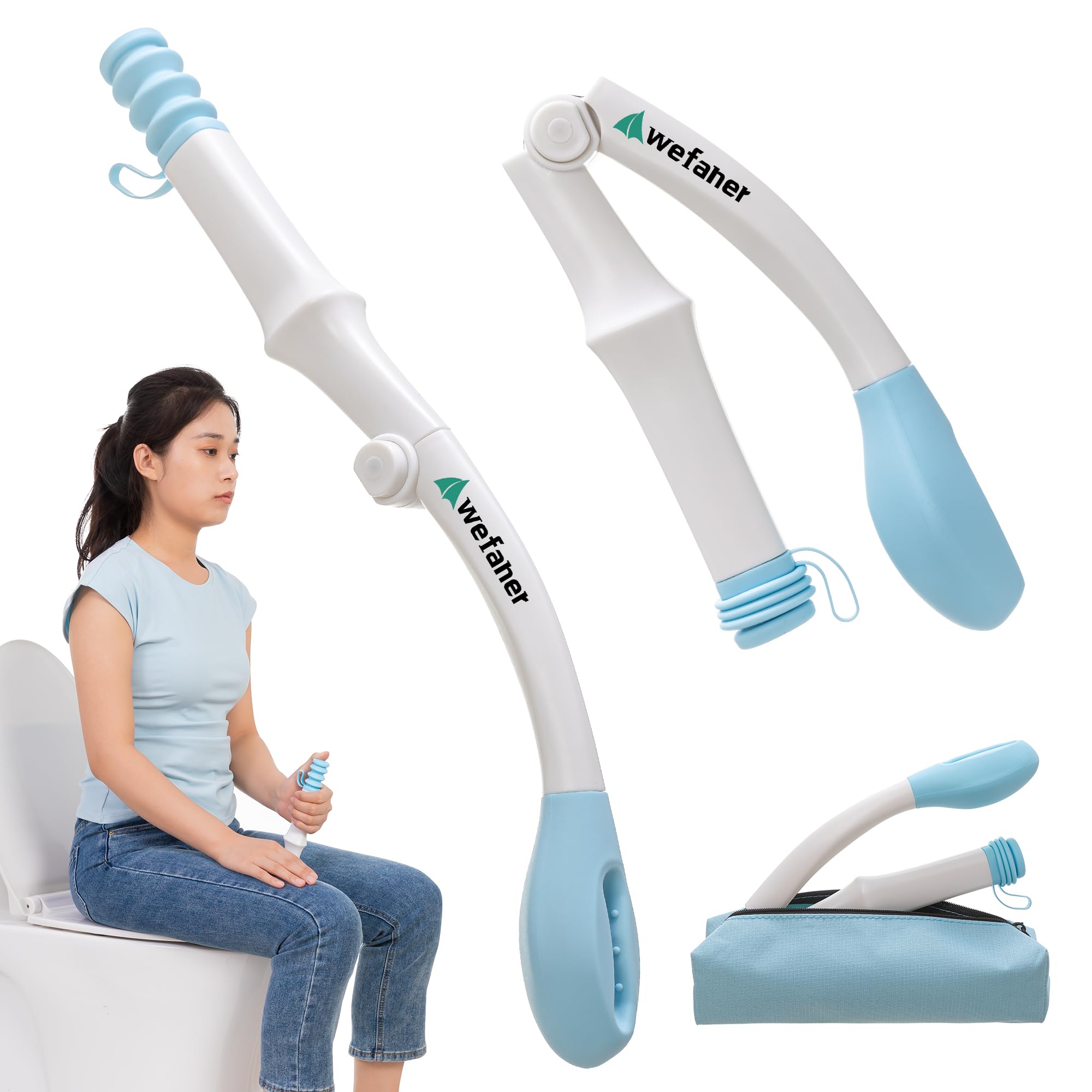 Wefaner Foldable Toilet Aid, 15.6" Long Comfort Wipe Wand Bottom Buddy Toilet Self Tissue Aids for Toileting, Self Help Wipe Butt for Overweight Limited Mobility,Elderly, Pregnancy