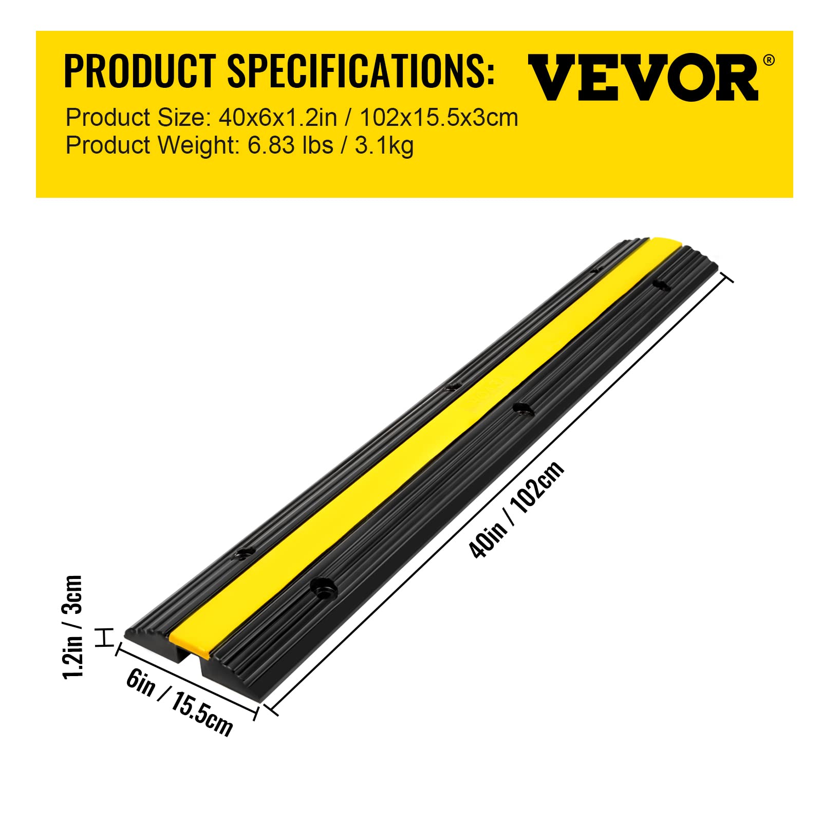 Happybuy 4 Pack of 1-Channel Rubber Cable Protector Ramps Heavy Duty 18000Lbs Load Capacity Cable Wire Cord Cover Ramp Speed Bump Driveway Hose Cable Ramp Protective Cover