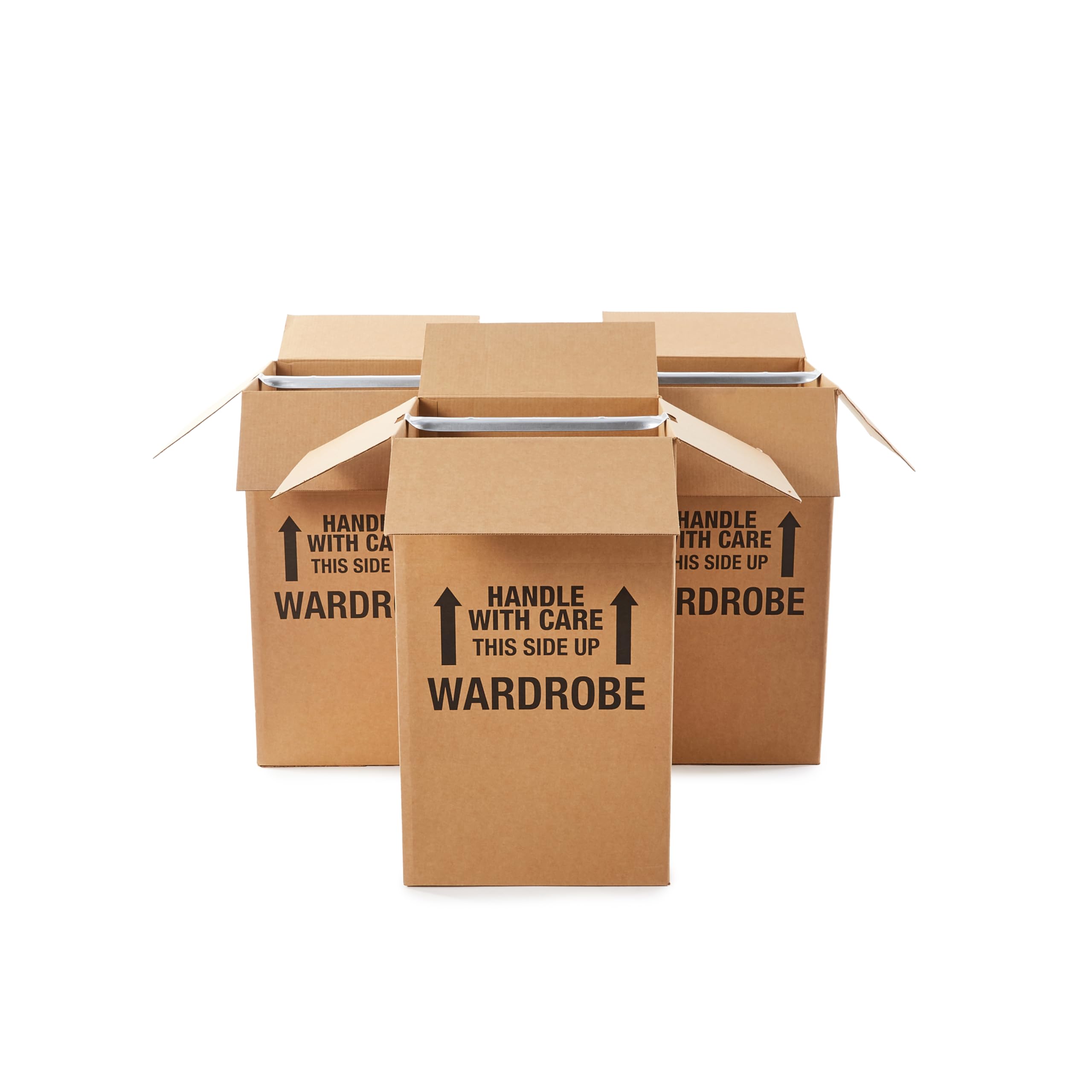 Basics Wardrobe Clothing Moving Boxes with Bar, 3 Pack, Brown, 20" x 20" x 34"