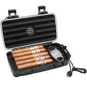Flauno Travel Cigar Humidor Case - Portable Cigar Box with Humidifier Disc & Cigar Cutter | Waterproof | Crushproof | Airtight | Durable (Holds up to 5 Cigars)