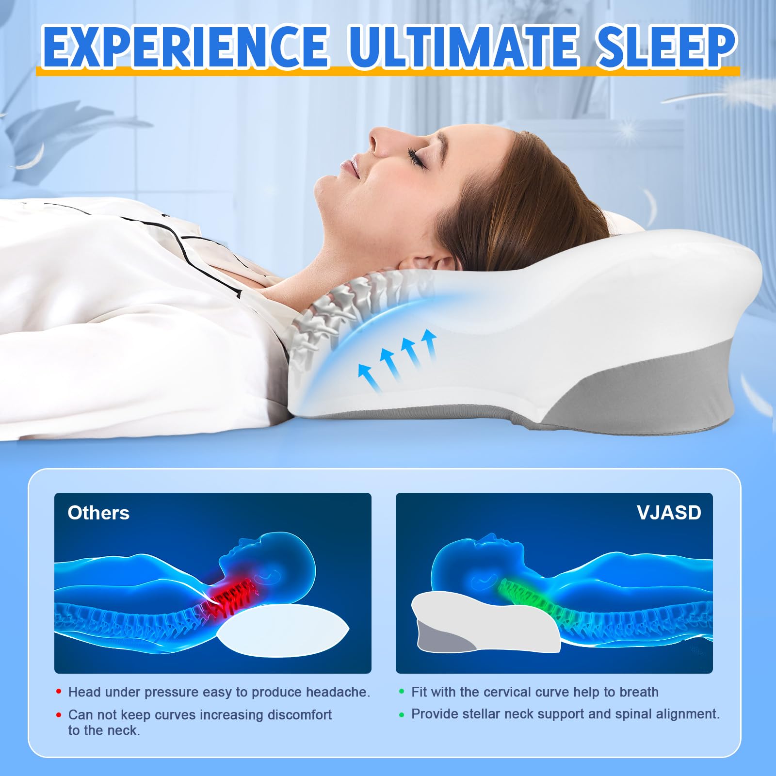 Puzzlandia Cervical Neck Pillows with Memory Foam - Ergonomic Neck Support Pillows for Pain Relief Contour Memory Foam - Adjustable Orthopedic Bed Pillows with Breathable Pillowcase for Sleeping
