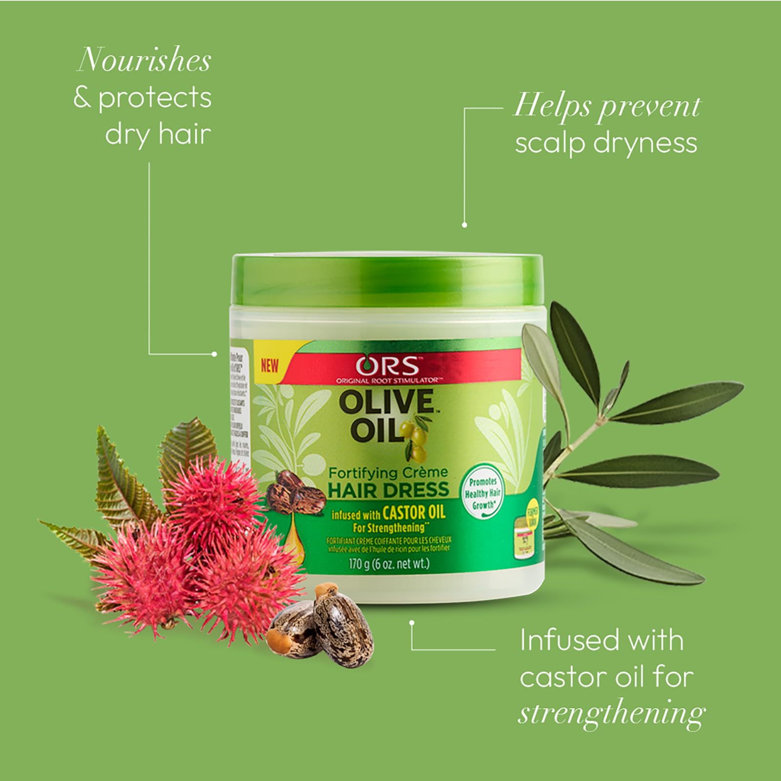ORS Olive Oil Fortifying Cream Hair Dress Infused with Castor Oil for Strengthening 6 Ounce